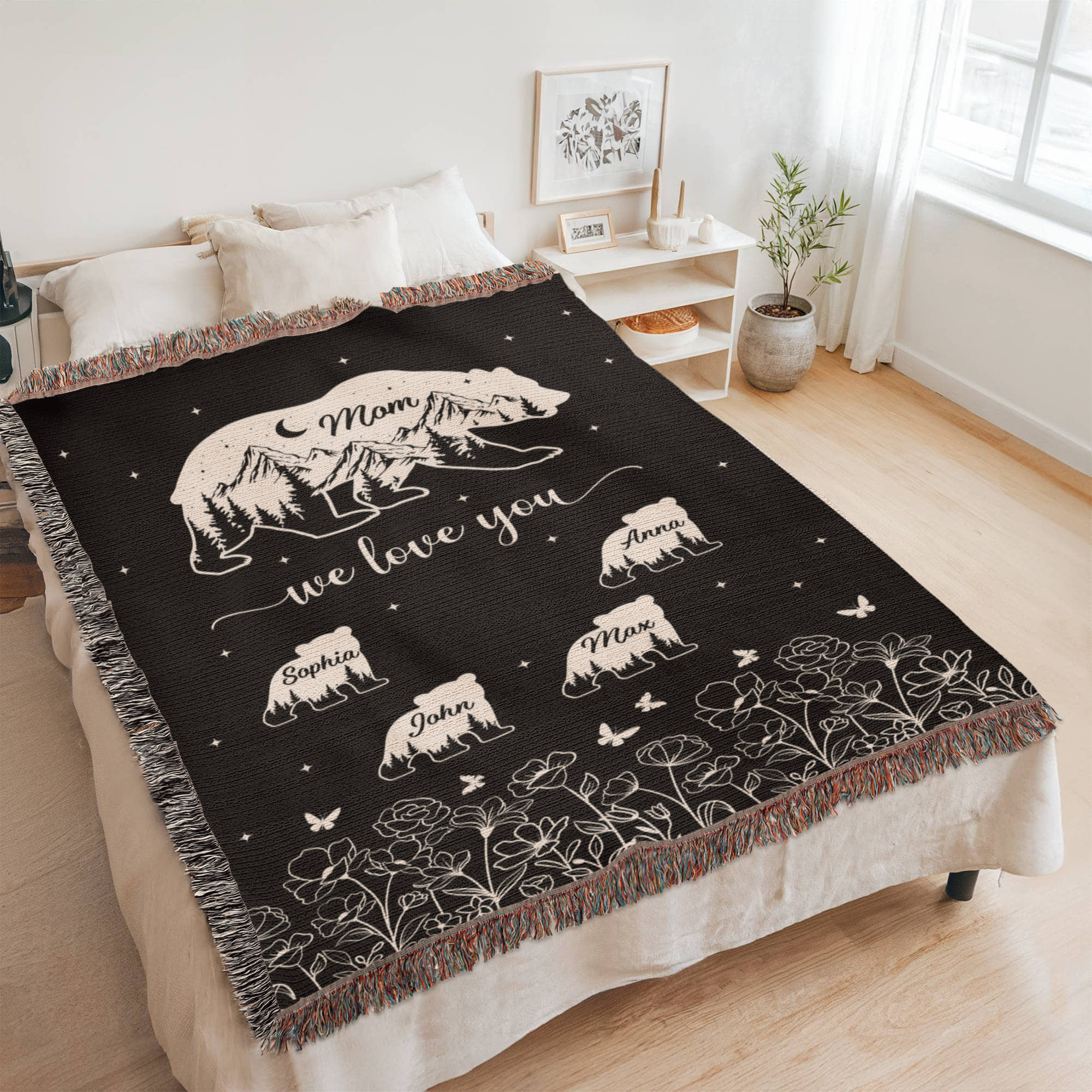 Blankets Personalized Bear Family Woven Blanket – Custom Name Mom Bear Throw, We Love You Gift from Kids Personalized Bear Family Woven Blanket – Custom Name Mom Bear Throw, We Love You Gift from Kids