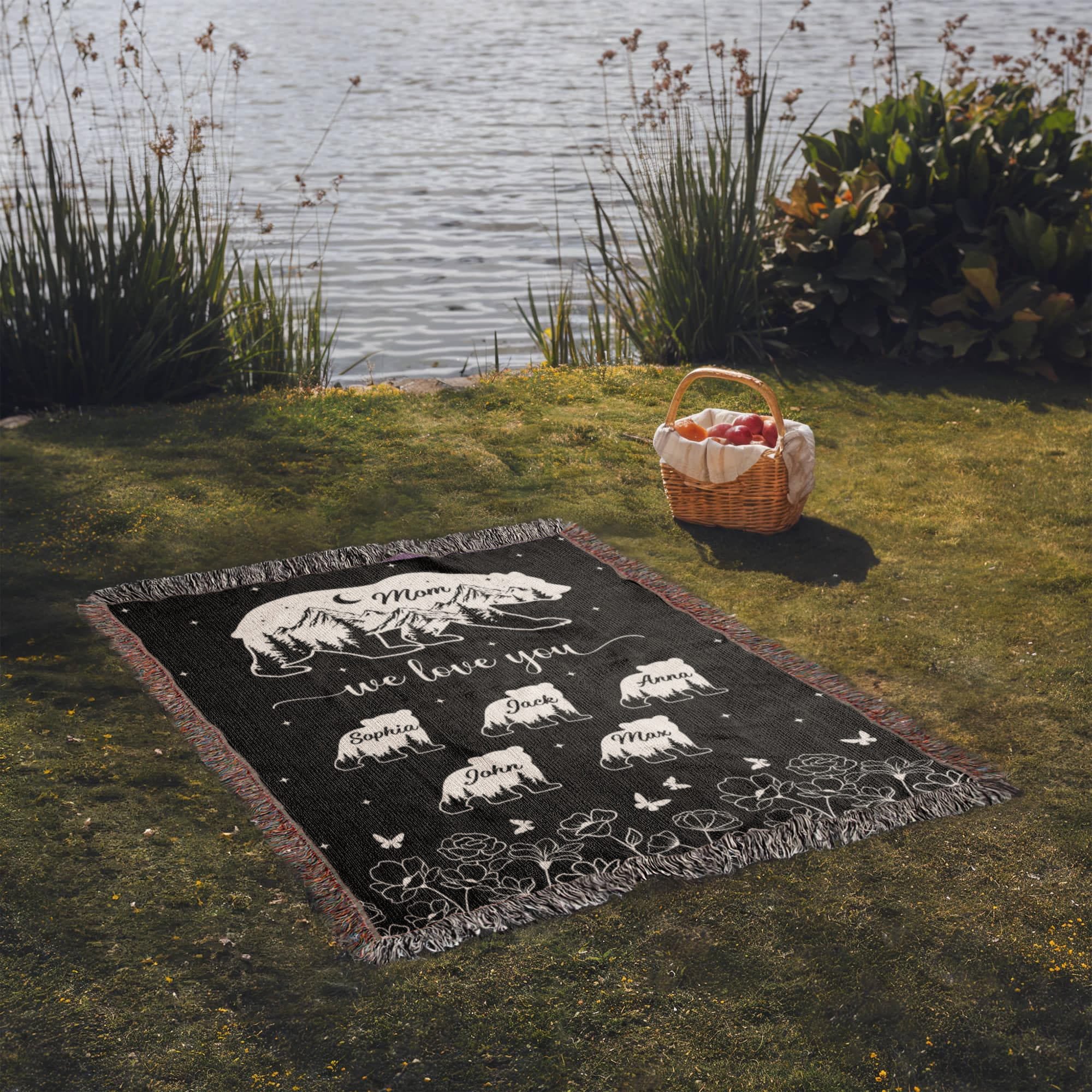 Blankets Personalized Bear Family Woven Blanket – Custom Name Mom Bear Throw, We Love You Gift from Kids Personalized Bear Family Woven Blanket – Custom Name Mom Bear Throw, We Love You Gift from Kids