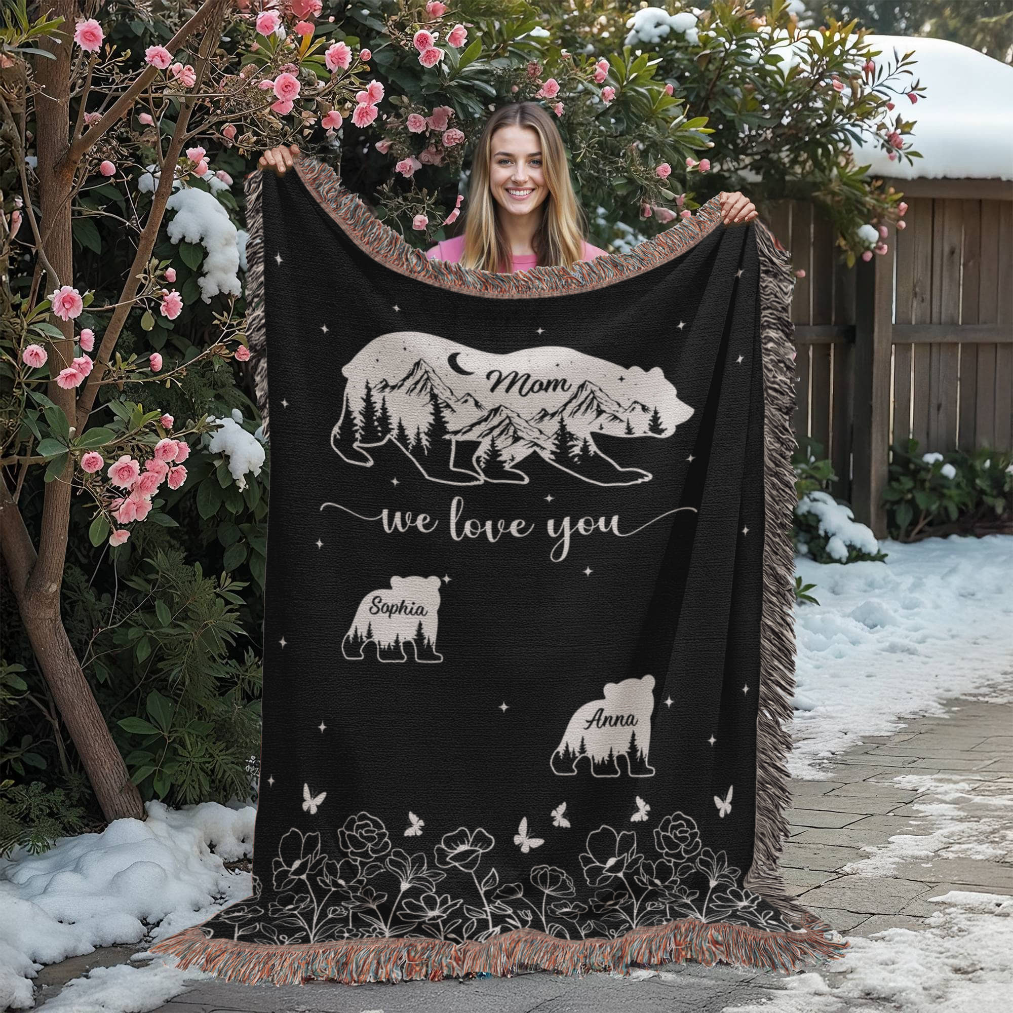 Blankets Personalized Bear Family Woven Blanket – Custom Name Mom Bear Throw, We Love You Gift from Kids Personalized Bear Family Woven Blanket – Custom Name Mom Bear Throw, We Love You Gift from Kids