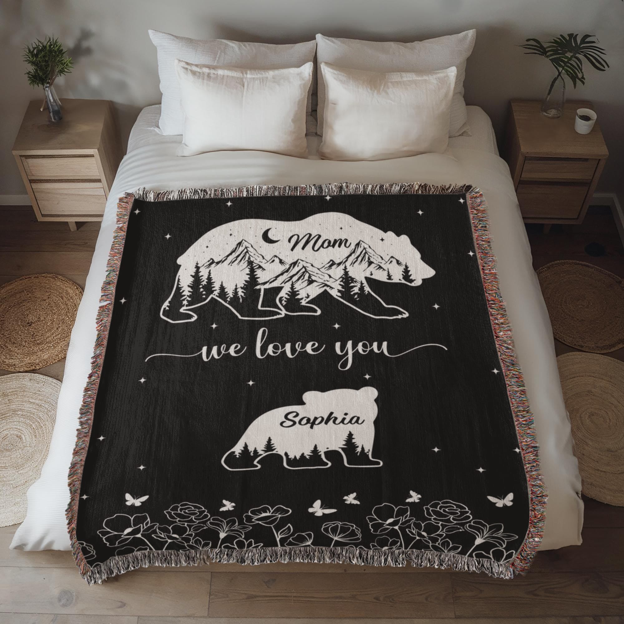 Blankets Personalized Bear Family Woven Blanket – Custom Name Mom Bear Throw, We Love You Gift from Kids Personalized Bear Family Woven Blanket – Custom Name Mom Bear Throw, We Love You Gift from Kids