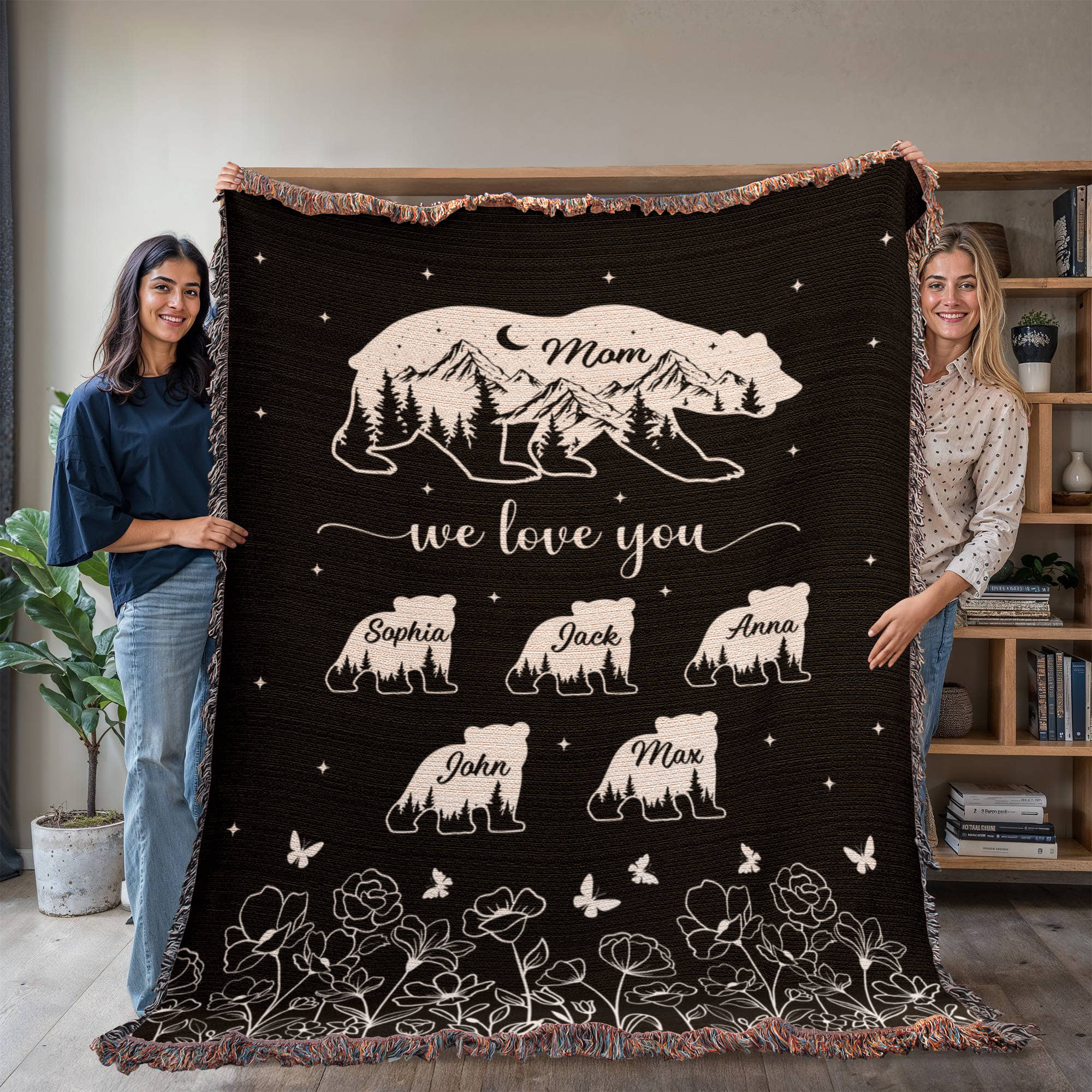 Blankets Personalized Bear Family Woven Blanket – Custom Name Mom Bear Throw, We Love You Gift from Kids Personalized Bear Family Woven Blanket – Custom Name Mom Bear Throw, We Love You Gift from Kids