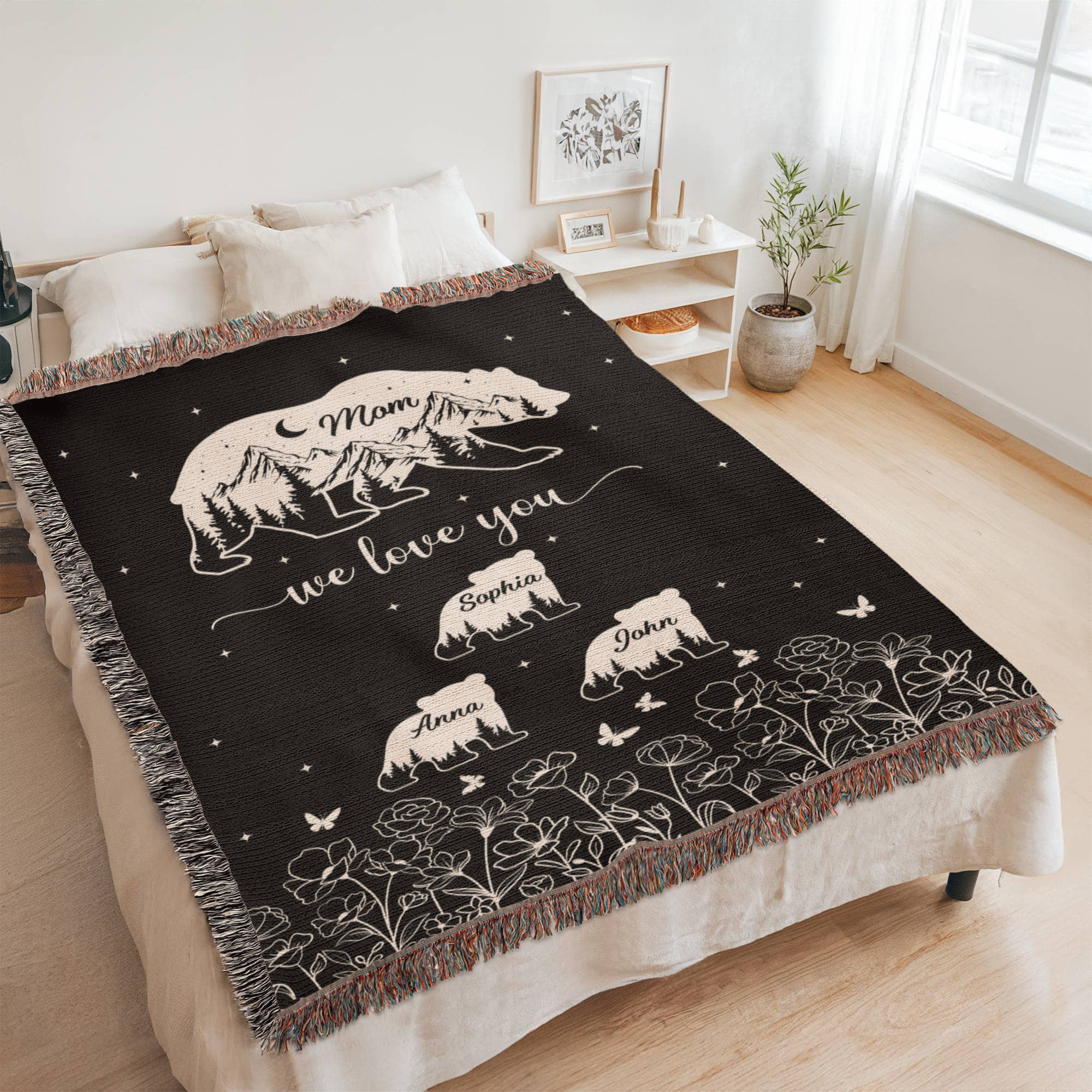 Blankets Personalized Bear Family Woven Blanket – Custom Name Mom Bear Throw, We Love You Gift from Kids Personalized Bear Family Woven Blanket – Custom Name Mom Bear Throw, We Love You Gift from Kids