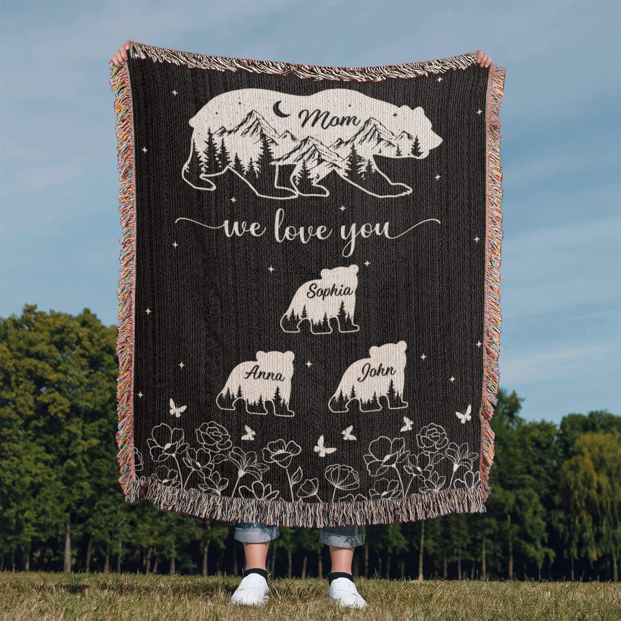 Blankets Personalized Bear Family Woven Blanket – Custom Name Mom Bear Throw, We Love You Gift from Kids Personalized Bear Family Woven Blanket – Custom Name Mom Bear Throw, We Love You Gift from Kids