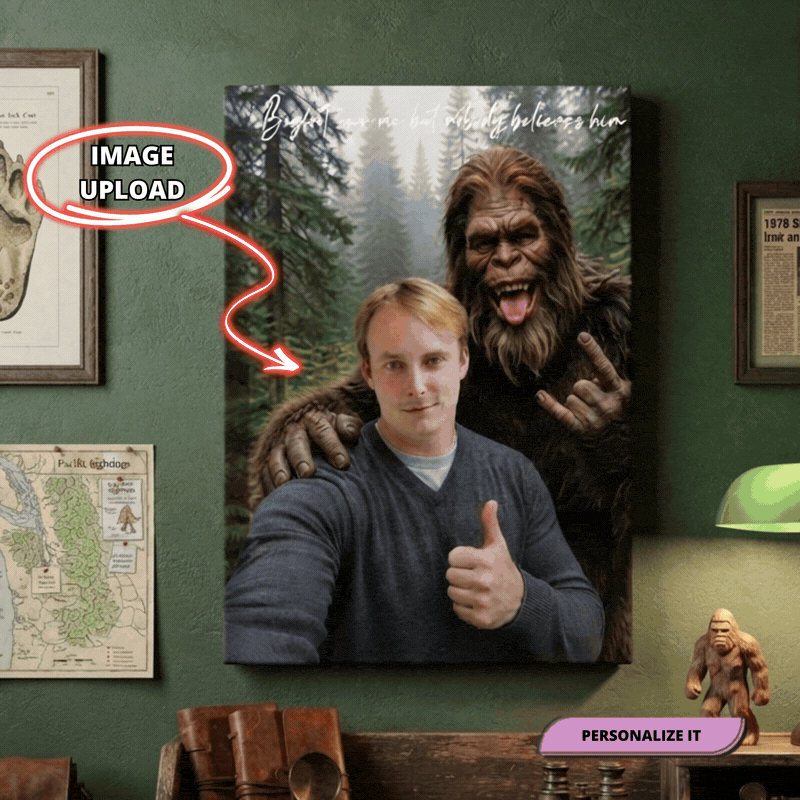 canvas Personalized Bigfoot Selfie Canvas | Custom Bigfoot Adventure Wall Art | Funny Outdoor Couple & Family Gift | Unique Keepsake Personalized Bigfoot Selfie Canvas | Custom Bigfoot Adventure Wall Art | Funny Outdoor Couple & Family Gift | Unique Keepsake