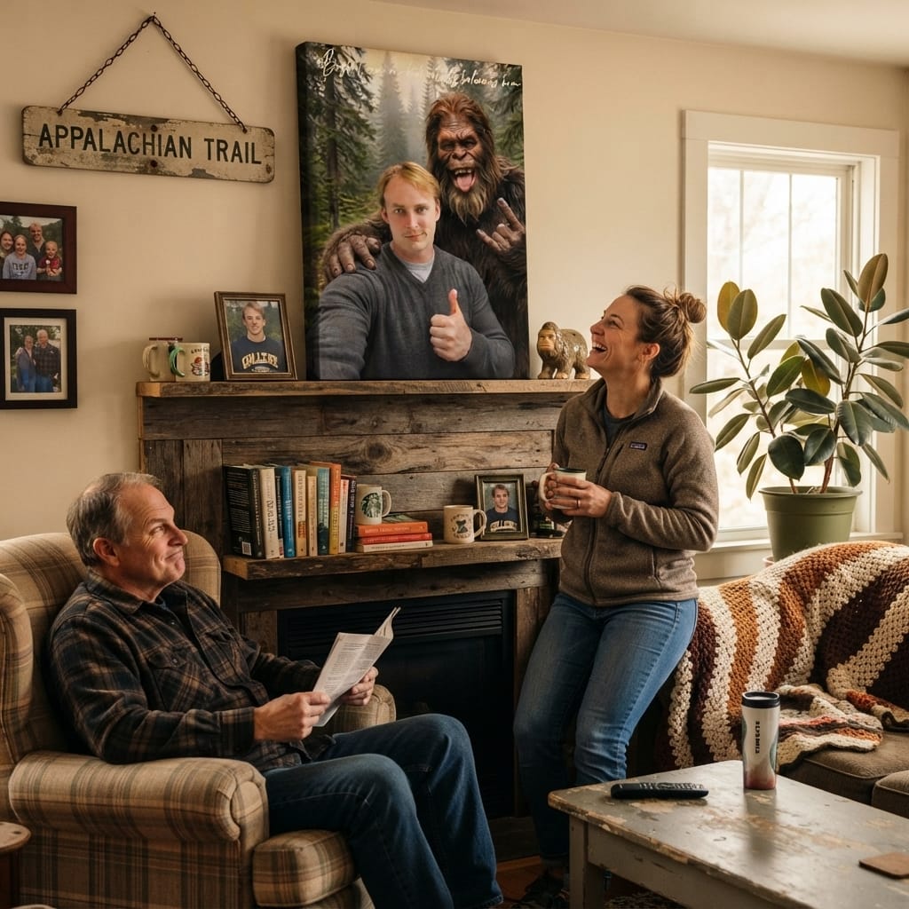 canvas Personalized Bigfoot Selfie Canvas | Custom Bigfoot Adventure Wall Art | Funny Outdoor Couple & Family Gift | Unique Keepsake Personalized Bigfoot Selfie Canvas | Custom Bigfoot Adventure Wall Art | Funny Outdoor Couple & Family Gift | Unique Keepsake