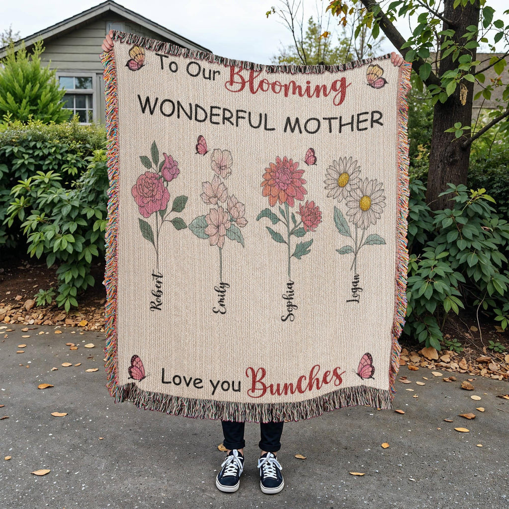 Personalized Blooming Wonderful Mother Woven Blanket – Custom Flower Name Family Throw, Mother’s Day Gift from childen Personalized Blooming Wonderful Mother Woven Blanket – Custom Flower Name Family Throw, Mother’s Day Gift from childen