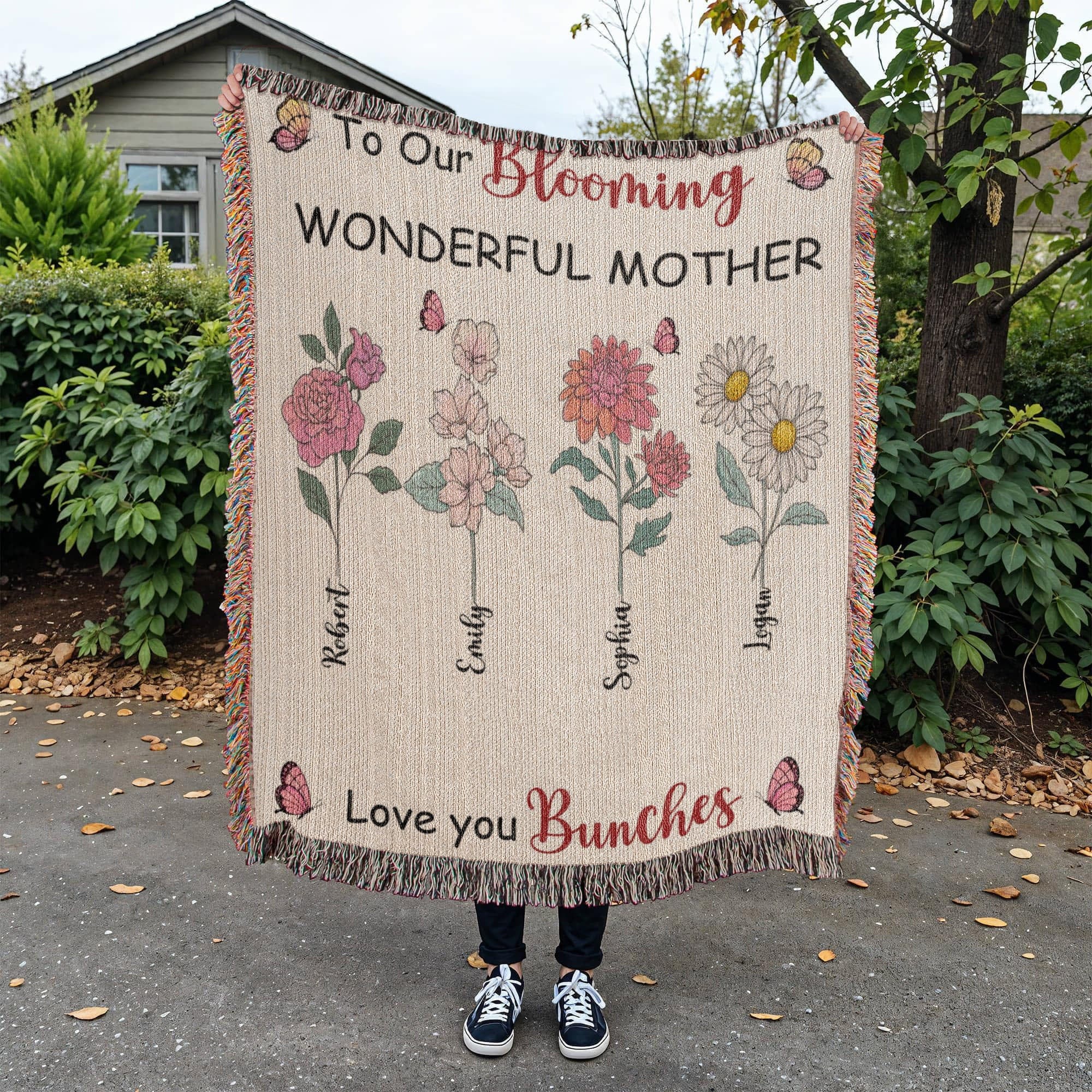 Personalized Blooming Wonderful Mother Woven Blanket – Custom Flower Name Family Throw, Mother’s Day Gift from childen Personalized Blooming Wonderful Mother Woven Blanket – Custom Flower Name Family Throw, Mother’s Day Gift from childen