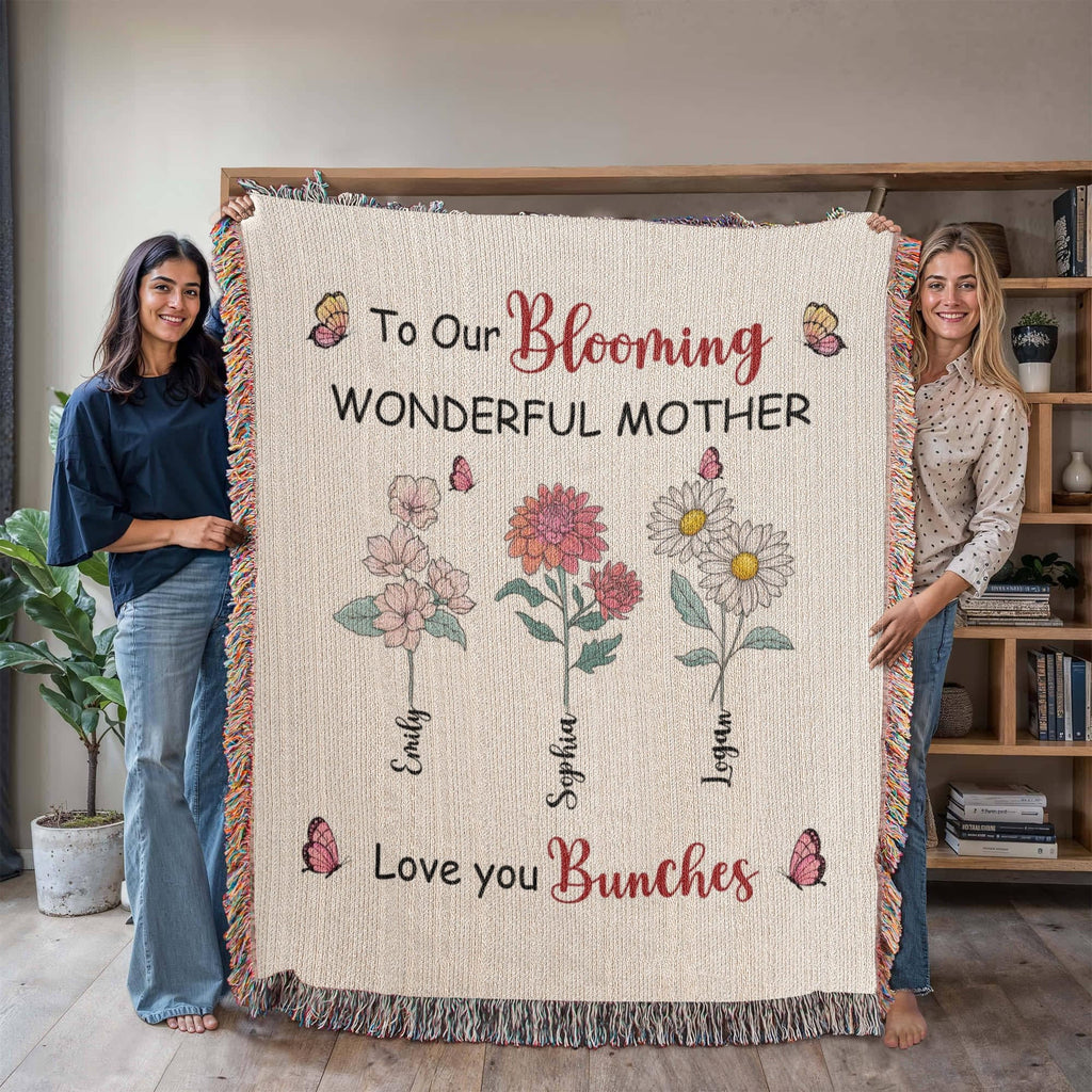 Blankets Personalized Blooming Wonderful Mother Woven Blanket – Custom Flower Name Family Throw, Mother’s Day Gift from childen Personalized Blooming Wonderful Mother Woven Blanket – Custom Flower Name Family Throw, Mother’s Day Gift from childen