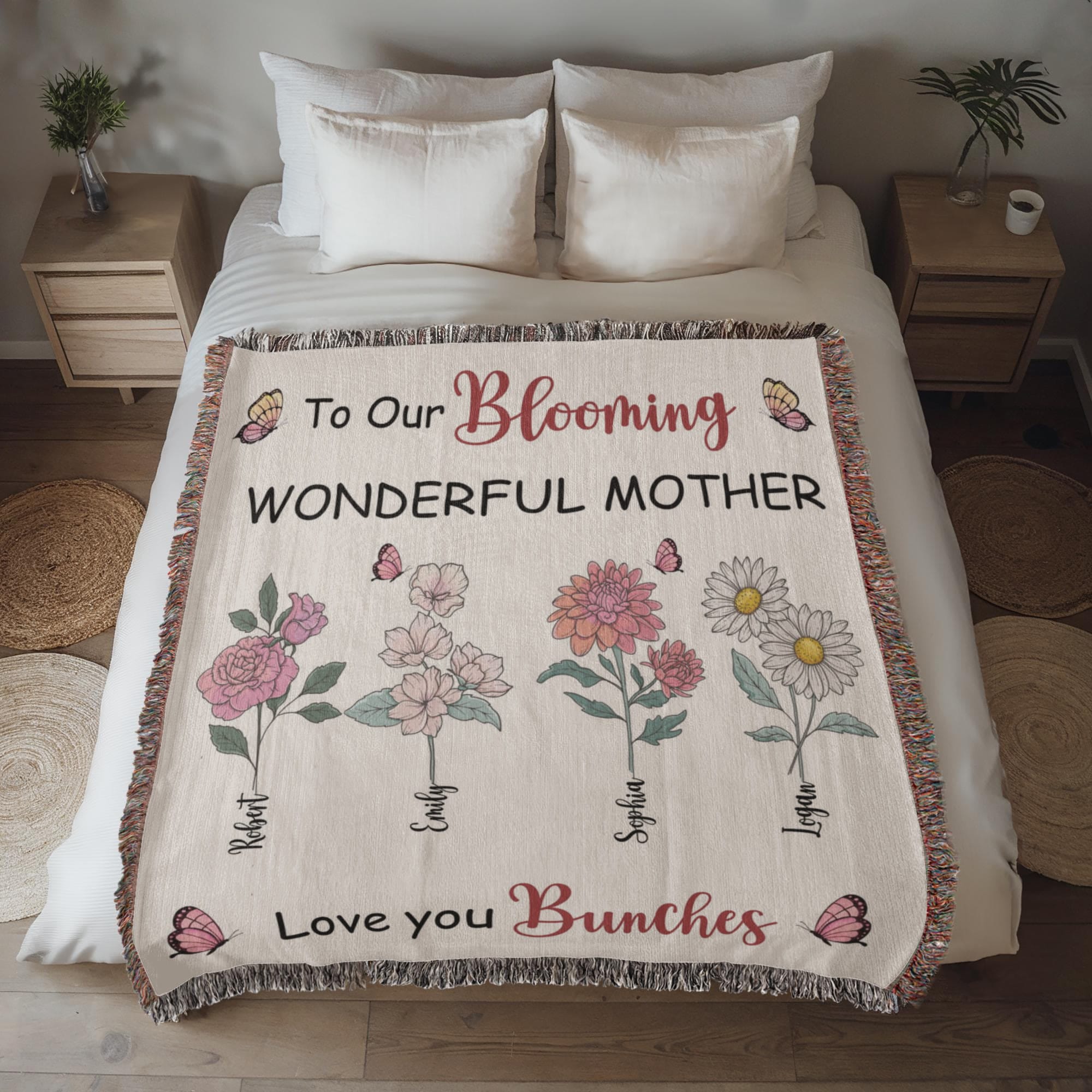 Personalized Blooming Wonderful Mother Woven Blanket – Custom Flower Name Family Throw, Mother’s Day Gift from childen Personalized Blooming Wonderful Mother Woven Blanket – Custom Flower Name Family Throw, Mother’s Day Gift from childen