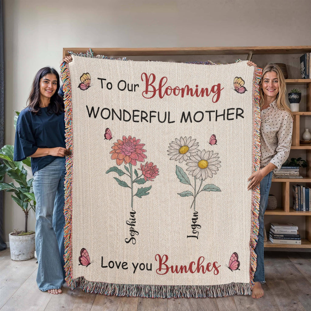 Blankets Personalized Blooming Wonderful Mother Woven Blanket – Custom Flower Name Family Throw, Mother’s Day Gift from childen Personalized Blooming Wonderful Mother Woven Blanket – Custom Flower Name Family Throw, Mother’s Day Gift from childen