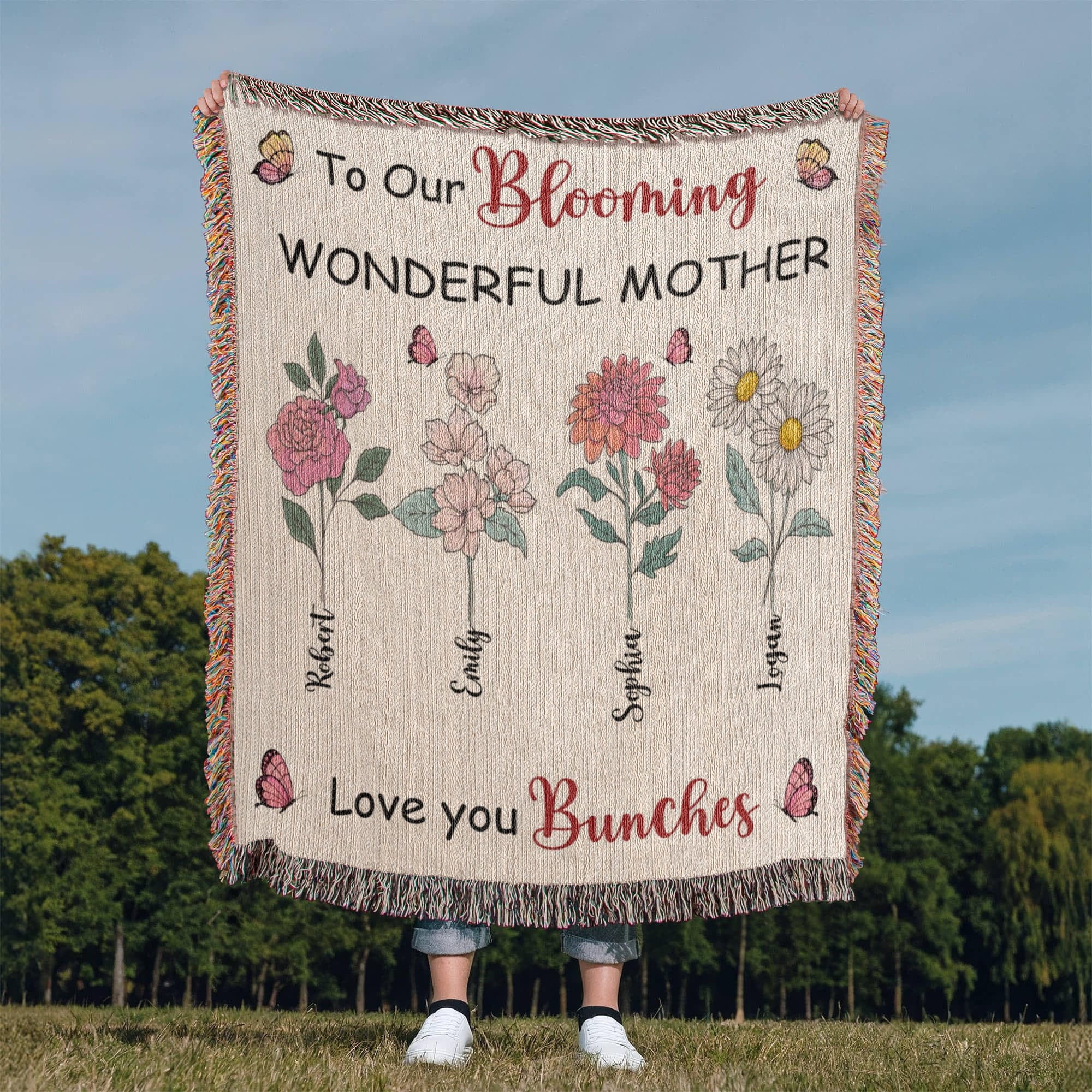 Personalized Blooming Wonderful Mother Woven Blanket – Custom Flower Name Family Throw, Mother’s Day Gift from childen Personalized Blooming Wonderful Mother Woven Blanket – Custom Flower Name Family Throw, Mother’s Day Gift from childen