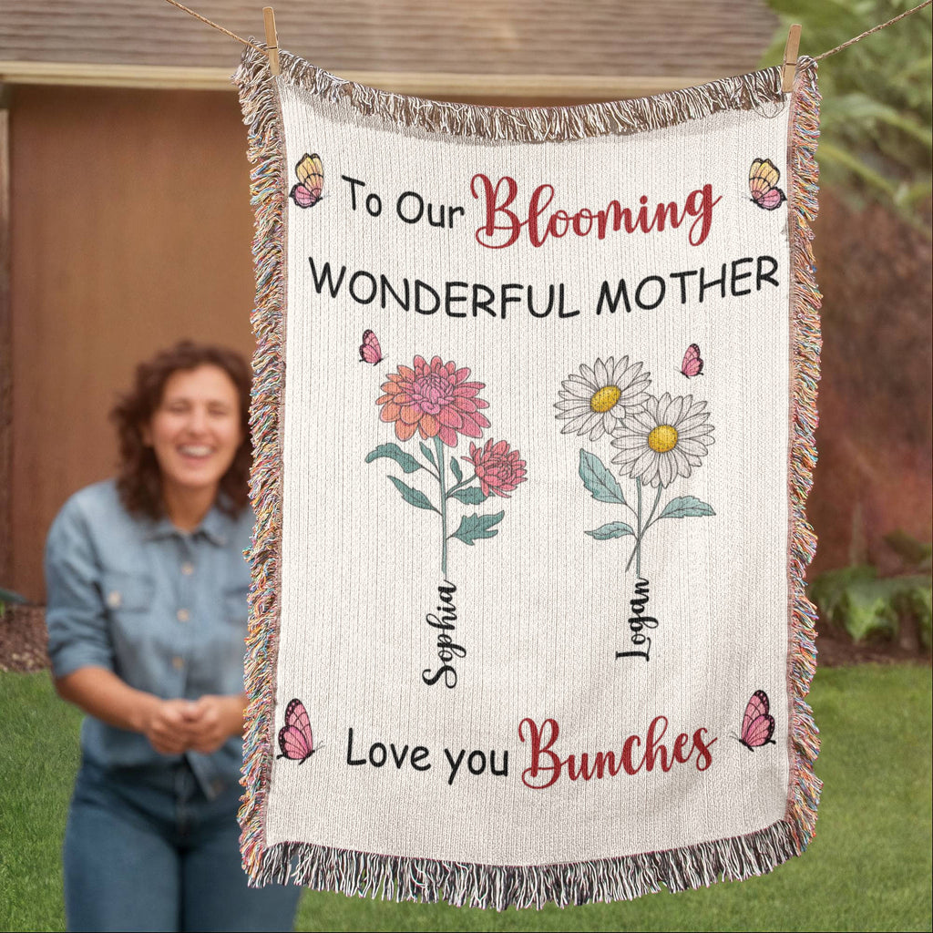 Personalized Blooming Wonderful Mother Woven Blanket – Custom Flower Name Family Throw, Mother’s Day Gift from childen Personalized Blooming Wonderful Mother Woven Blanket – Custom Flower Name Family Throw, Mother’s Day Gift from childen