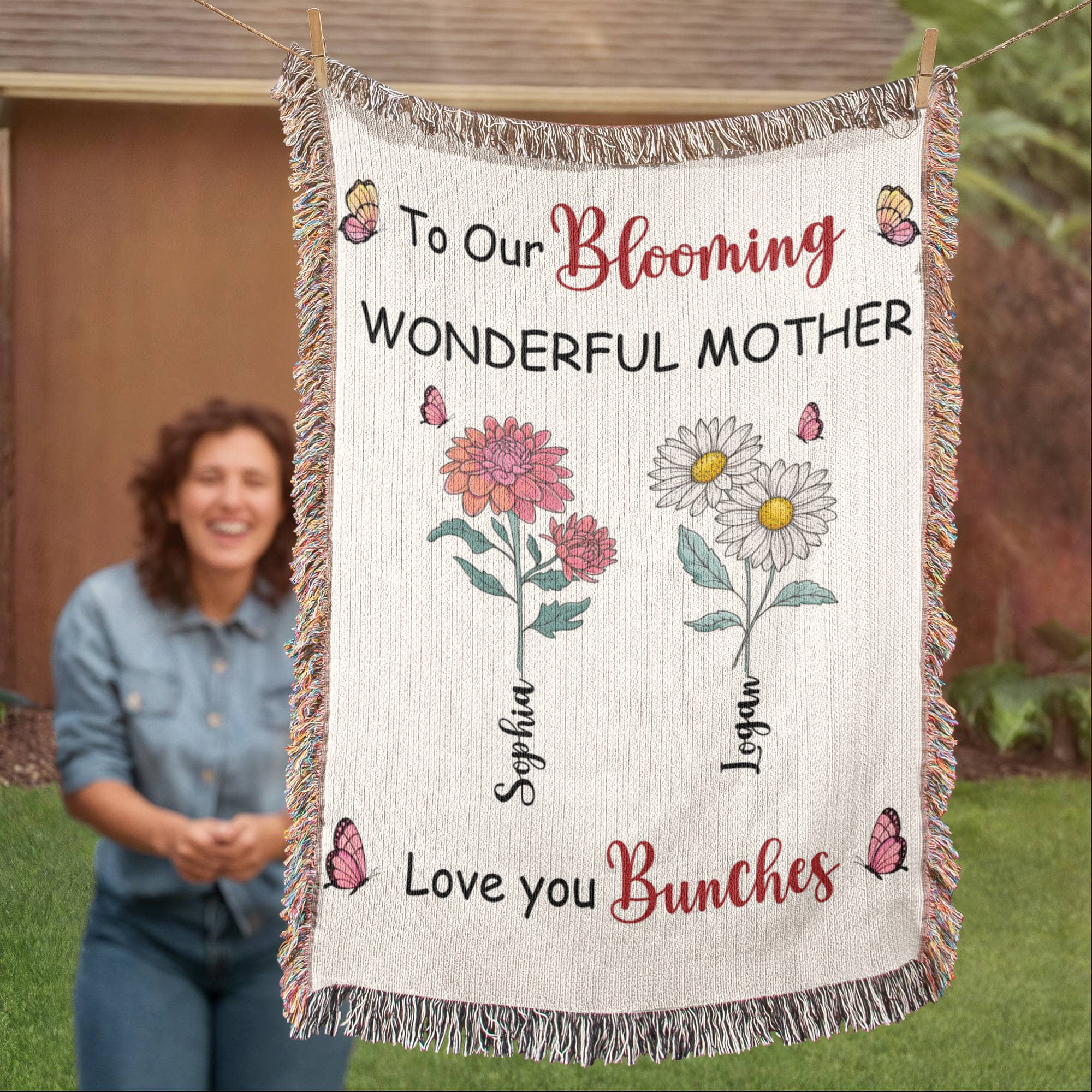 Personalized Blooming Wonderful Mother Woven Blanket – Custom Flower Name Family Throw, Mother’s Day Gift from childen Personalized Blooming Wonderful Mother Woven Blanket – Custom Flower Name Family Throw, Mother’s Day Gift from childen