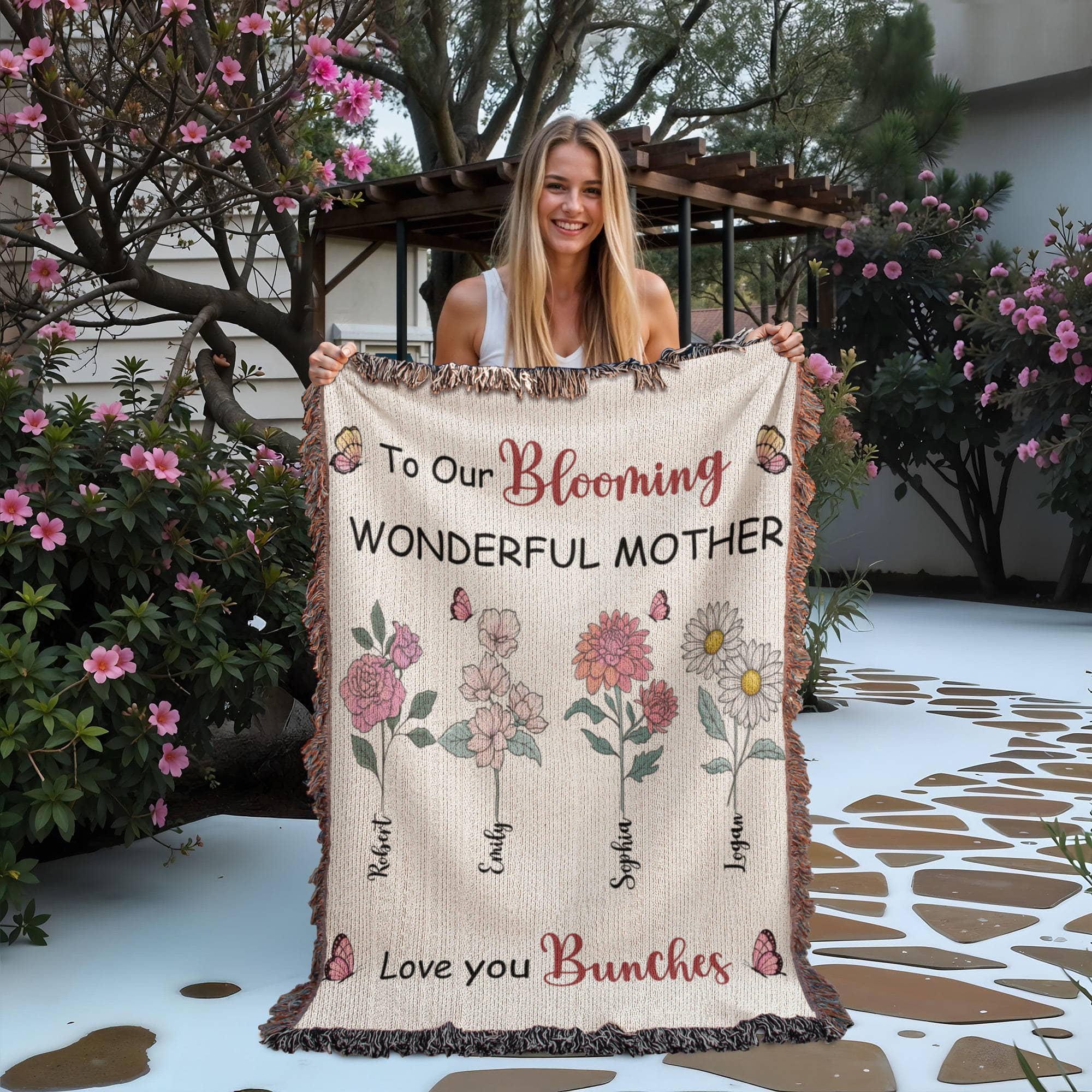 Personalized Blooming Wonderful Mother Woven Blanket – Custom Flower Name Family Throw, Mother’s Day Gift from childen Personalized Blooming Wonderful Mother Woven Blanket – Custom Flower Name Family Throw, Mother’s Day Gift from childen