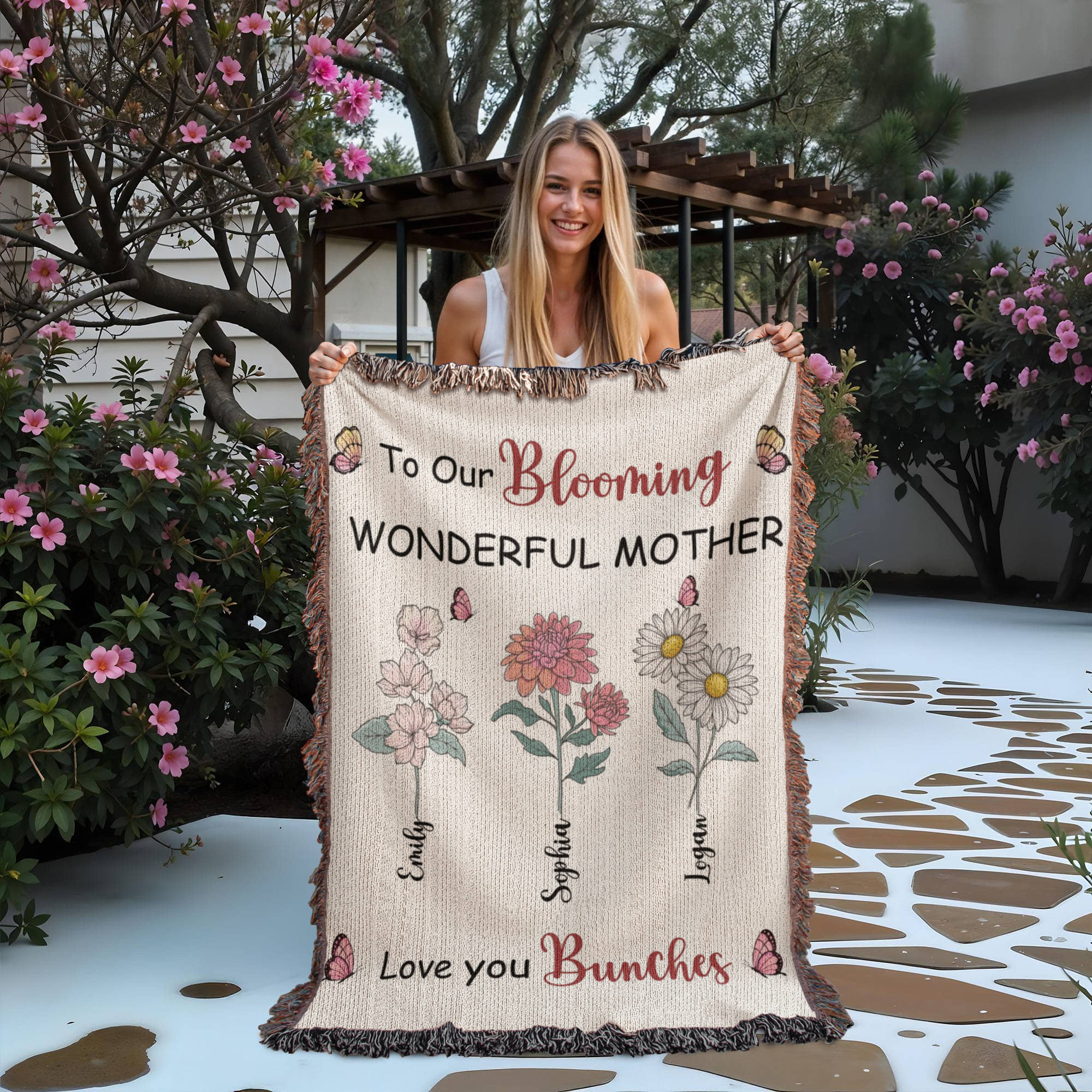 Blankets Personalized Blooming Wonderful Mother Woven Blanket – Custom Flower Name Family Throw, Mother’s Day Gift from childen Personalized Blooming Wonderful Mother Woven Blanket – Custom Flower Name Family Throw, Mother’s Day Gift from childen