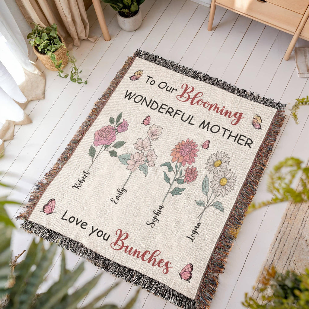 Personalized Blooming Wonderful Mother Woven Blanket – Custom Flower Name Family Throw, Mother’s Day Gift from childen Personalized Blooming Wonderful Mother Woven Blanket – Custom Flower Name Family Throw, Mother’s Day Gift from childen