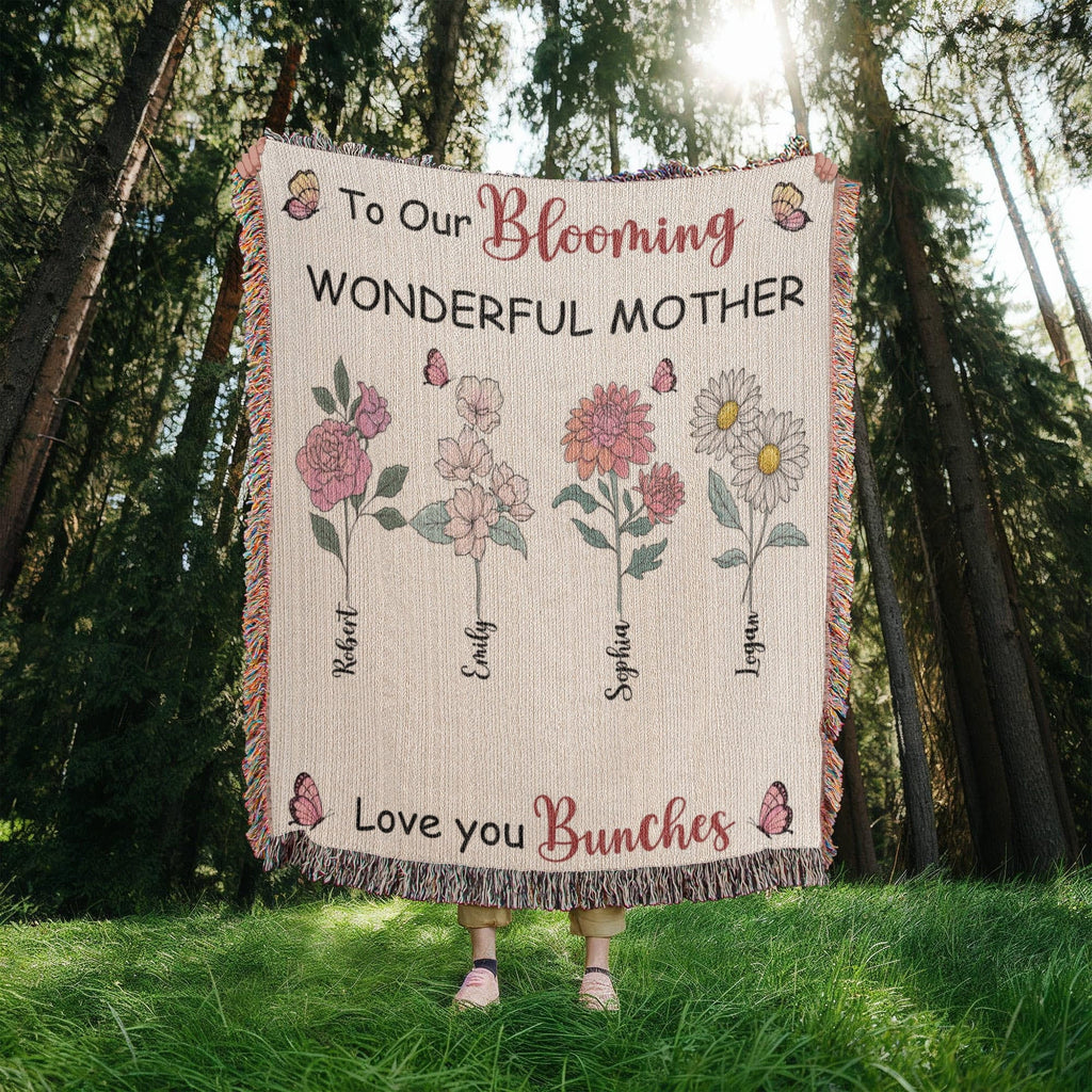 Personalized Blooming Wonderful Mother Woven Blanket – Custom Flower Name Family Throw, Mother’s Day Gift from childen Personalized Blooming Wonderful Mother Woven Blanket – Custom Flower Name Family Throw, Mother’s Day Gift from childen