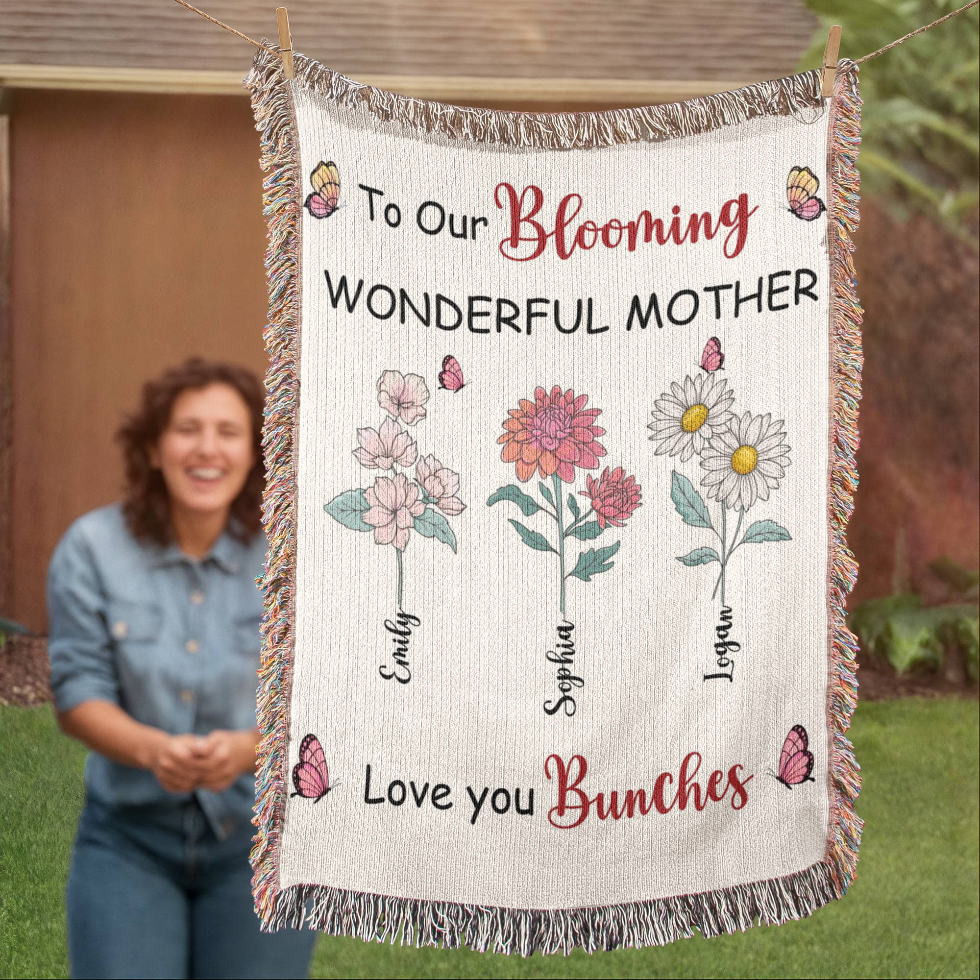 Personalized Blooming Wonderful Mother Woven Blanket – Custom Flower Name Family Throw, Mother’s Day Gift from childen Personalized Blooming Wonderful Mother Woven Blanket – Custom Flower Name Family Throw, Mother’s Day Gift from childen