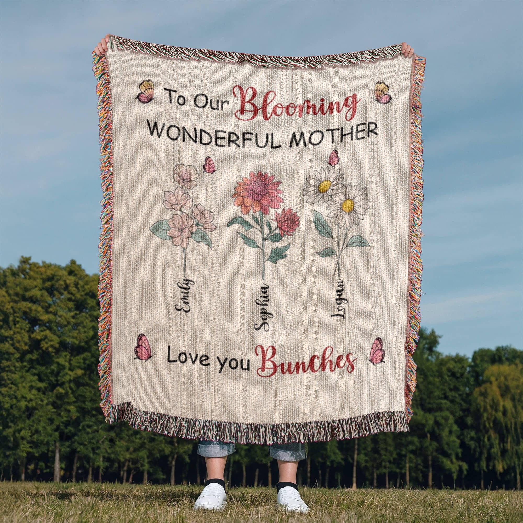 Personalized Blooming Wonderful Mother Woven Blanket – Custom Flower Name Family Throw, Mother’s Day Gift from childen Personalized Blooming Wonderful Mother Woven Blanket – Custom Flower Name Family Throw, Mother’s Day Gift from childen