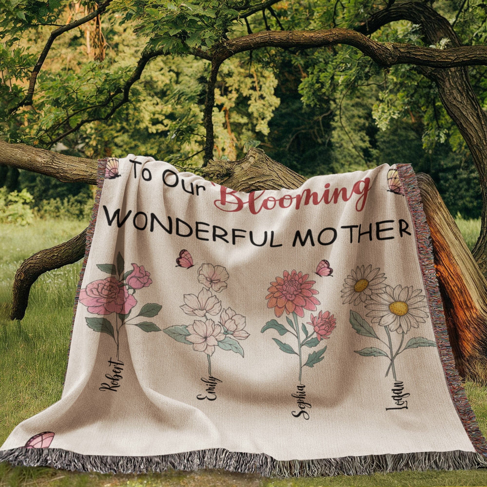 Personalized Blooming Wonderful Mother Woven Blanket – Custom Flower Name Family Throw, Mother’s Day Gift from childen Personalized Blooming Wonderful Mother Woven Blanket – Custom Flower Name Family Throw, Mother’s Day Gift from childen