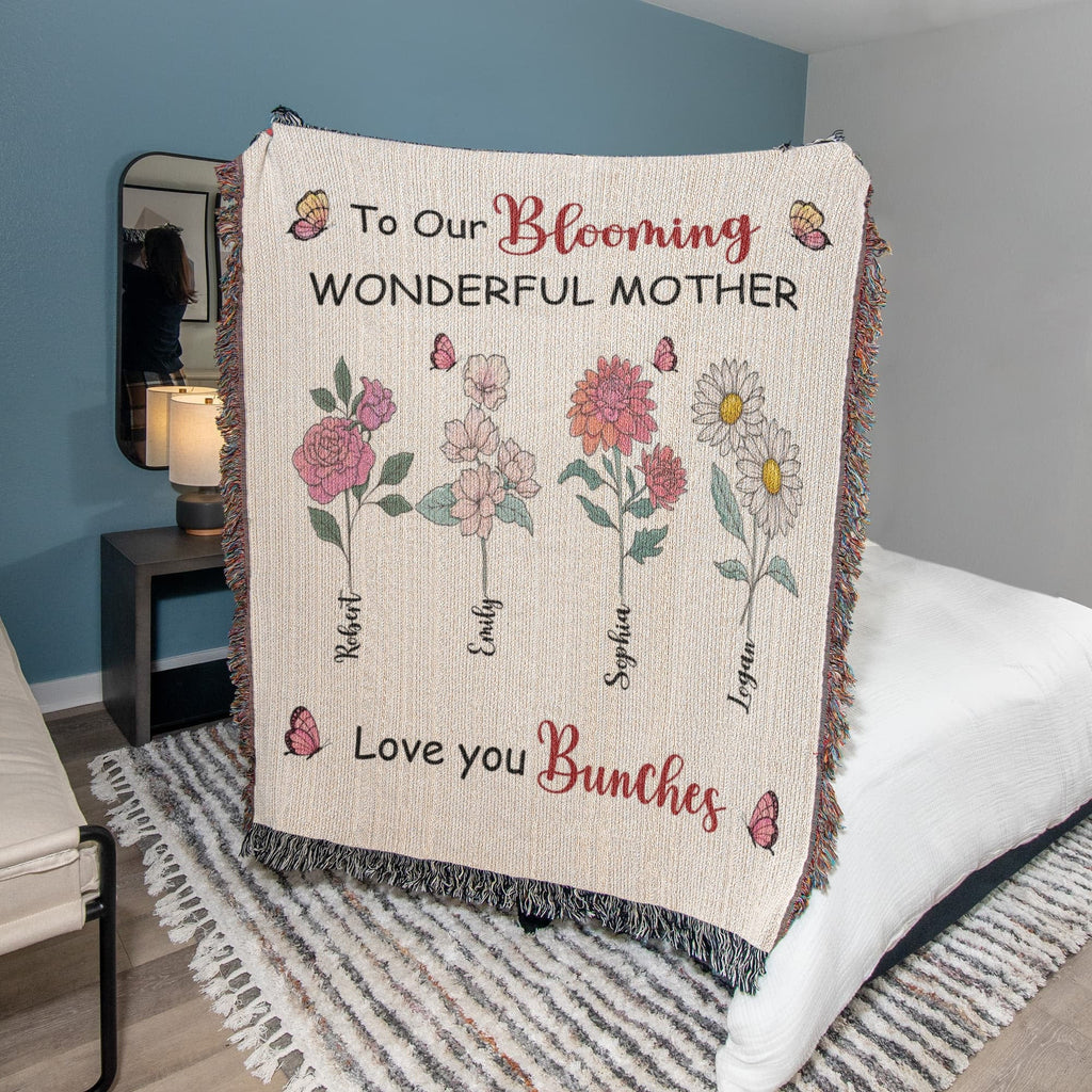 Blankets Personalized Blooming Wonderful Mother Woven Blanket – Custom Flower Name Family Throw, Mother’s Day Gift from childen Personalized Blooming Wonderful Mother Woven Blanket – Custom Flower Name Family Throw, Mother’s Day Gift from childen