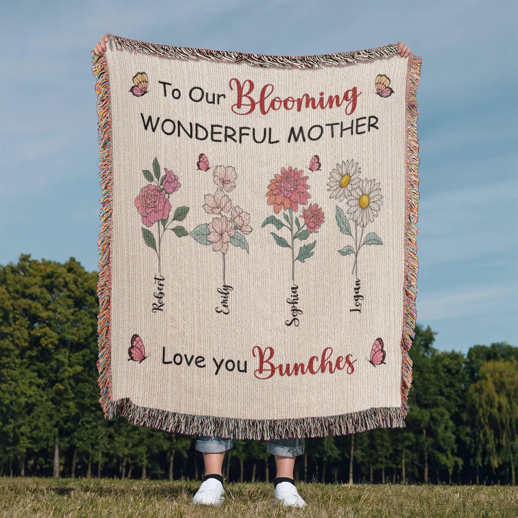 Personalized Blooming Wonderful Mother Woven Blanket – Custom Flower Name Family Throw, Mother’s Day Gift from childen Personalized Blooming Wonderful Mother Woven Blanket – Custom Flower Name Family Throw, Mother’s Day Gift from childen