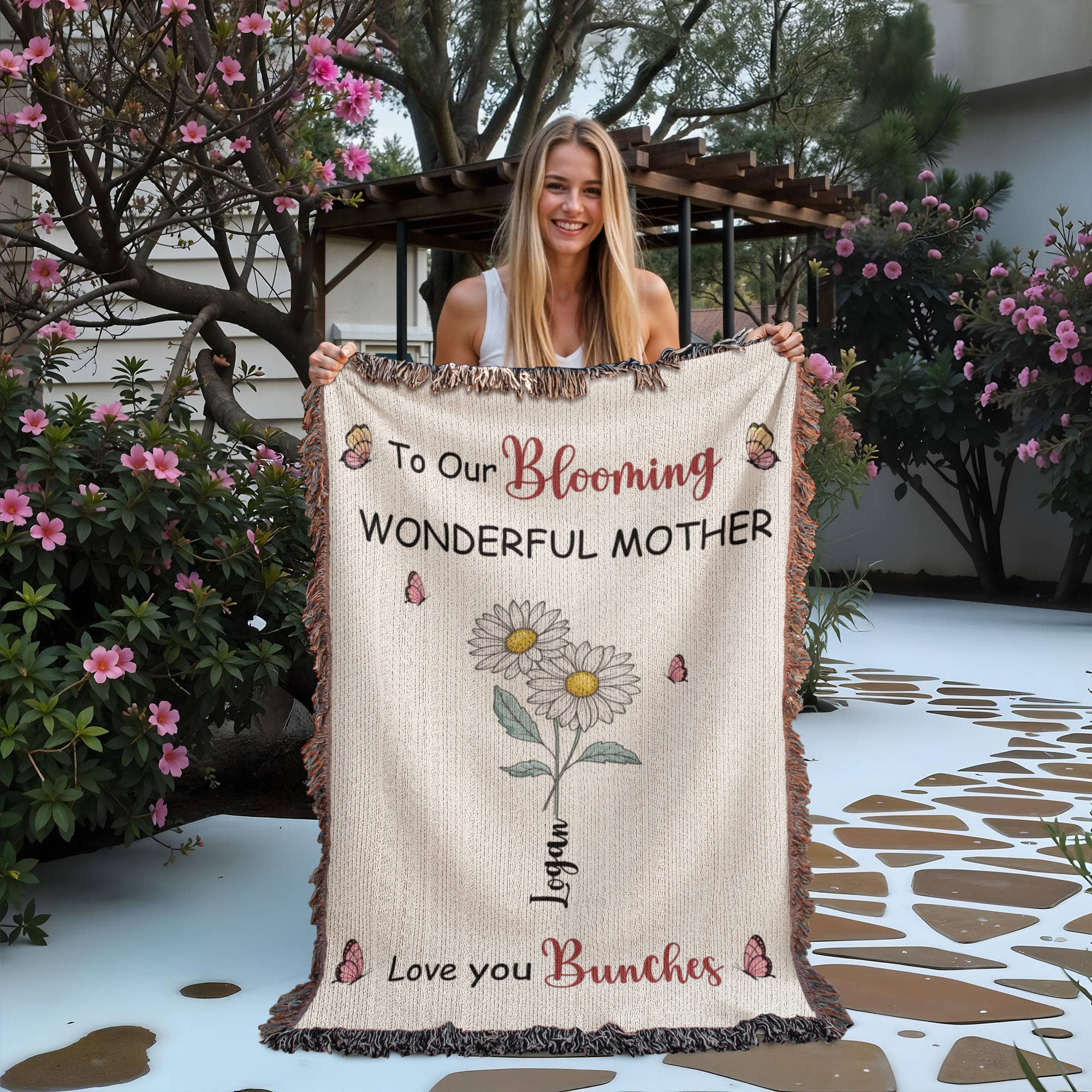 Personalized Blooming Wonderful Mother Woven Blanket – Custom Flower Name Family Throw, Mother’s Day Gift from childen Personalized Blooming Wonderful Mother Woven Blanket – Custom Flower Name Family Throw, Mother’s Day Gift from childen
