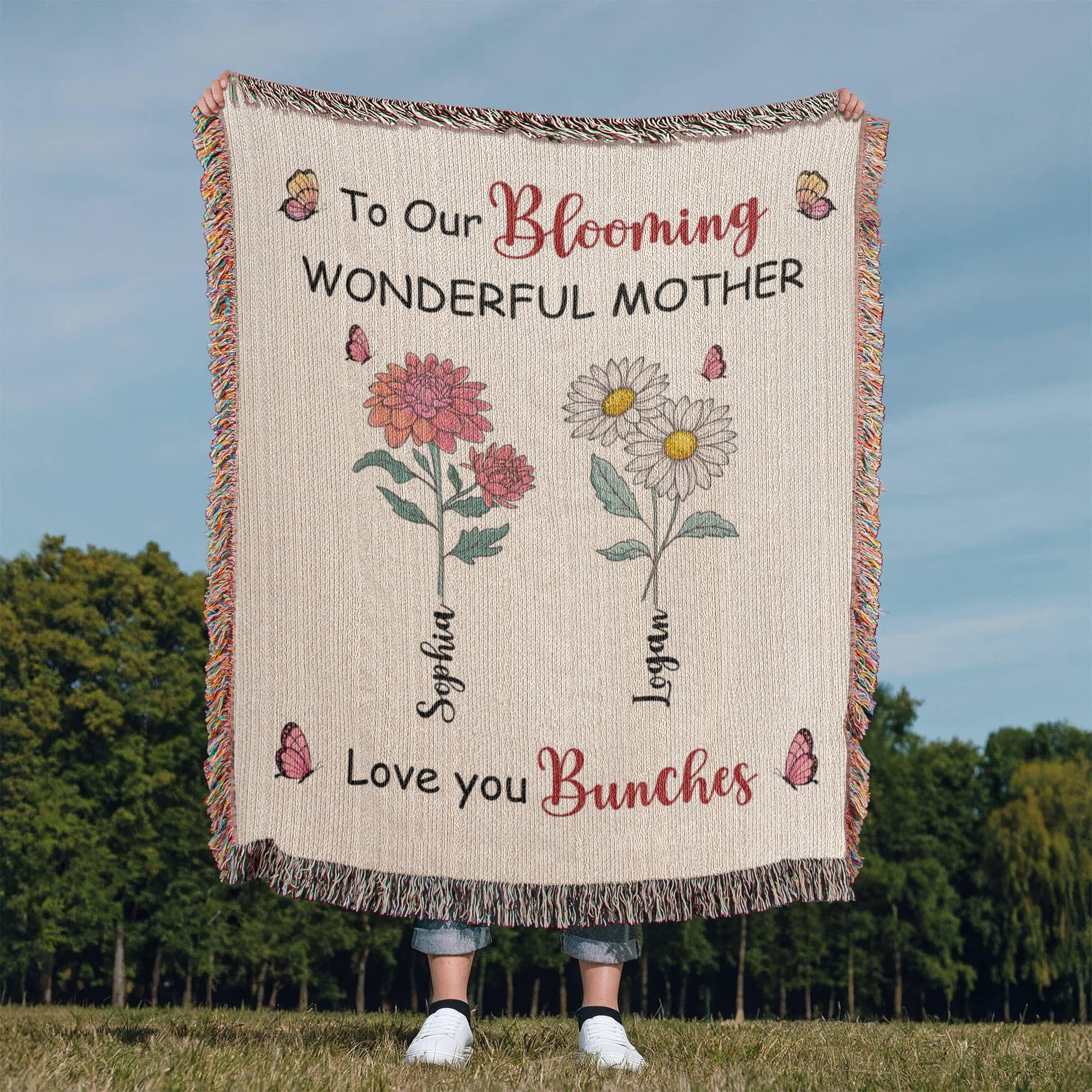 Personalized Blooming Wonderful Mother Woven Blanket – Custom Flower Name Family Throw, Mother’s Day Gift from childen Personalized Blooming Wonderful Mother Woven Blanket – Custom Flower Name Family Throw, Mother’s Day Gift from childen