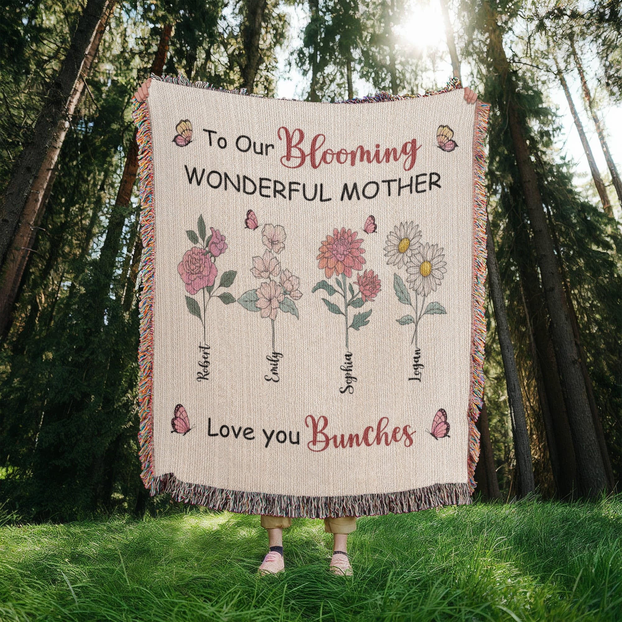 Personalized Blooming Wonderful Mother Woven Blanket – Custom Flower Name Family Throw, Mother’s Day Gift from childen Personalized Blooming Wonderful Mother Woven Blanket – Custom Flower Name Family Throw, Mother’s Day Gift from childen
