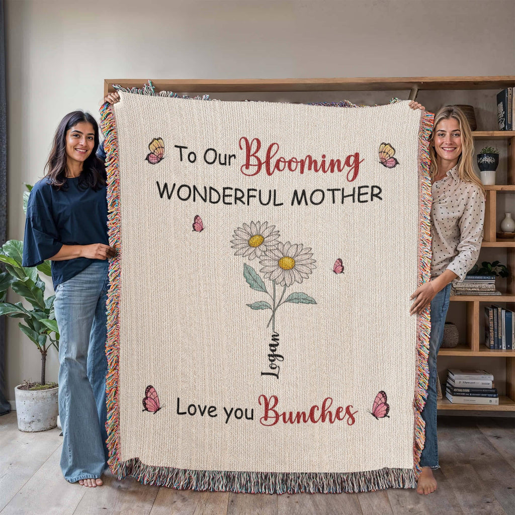 Personalized Blooming Wonderful Mother Woven Blanket – Custom Flower Name Family Throw, Mother’s Day Gift from childen Personalized Blooming Wonderful Mother Woven Blanket – Custom Flower Name Family Throw, Mother’s Day Gift from childen