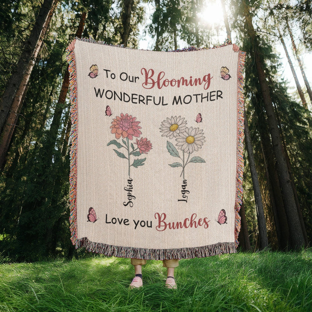 Personalized Blooming Wonderful Mother Woven Blanket – Custom Flower Name Family Throw, Mother’s Day Gift from childen Personalized Blooming Wonderful Mother Woven Blanket – Custom Flower Name Family Throw, Mother’s Day Gift from childen