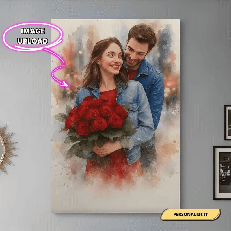 canvas Personalized Couple Rose Canvas | Romantic Couple Portrait Wall Art | Custom Love Artwork | Anniversary & Valentine's Day Gift Personalized Couple Rose Canvas | Romantic Couple Portrait Wall Art | Custom Love Artwork | Anniversary & Valentine's Day Gift