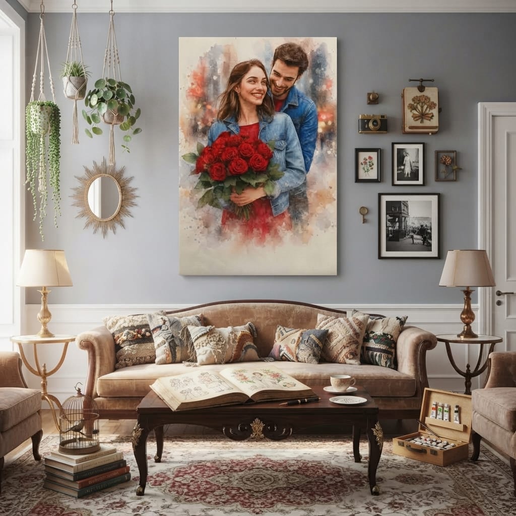 canvas Personalized Couple Rose Canvas | Romantic Couple Portrait Wall Art | Custom Love Artwork | Anniversary & Valentine's Day Gift Personalized Couple Rose Canvas | Romantic Couple Portrait Wall Art | Custom Love Artwork | Anniversary & Valentine's Day Gift