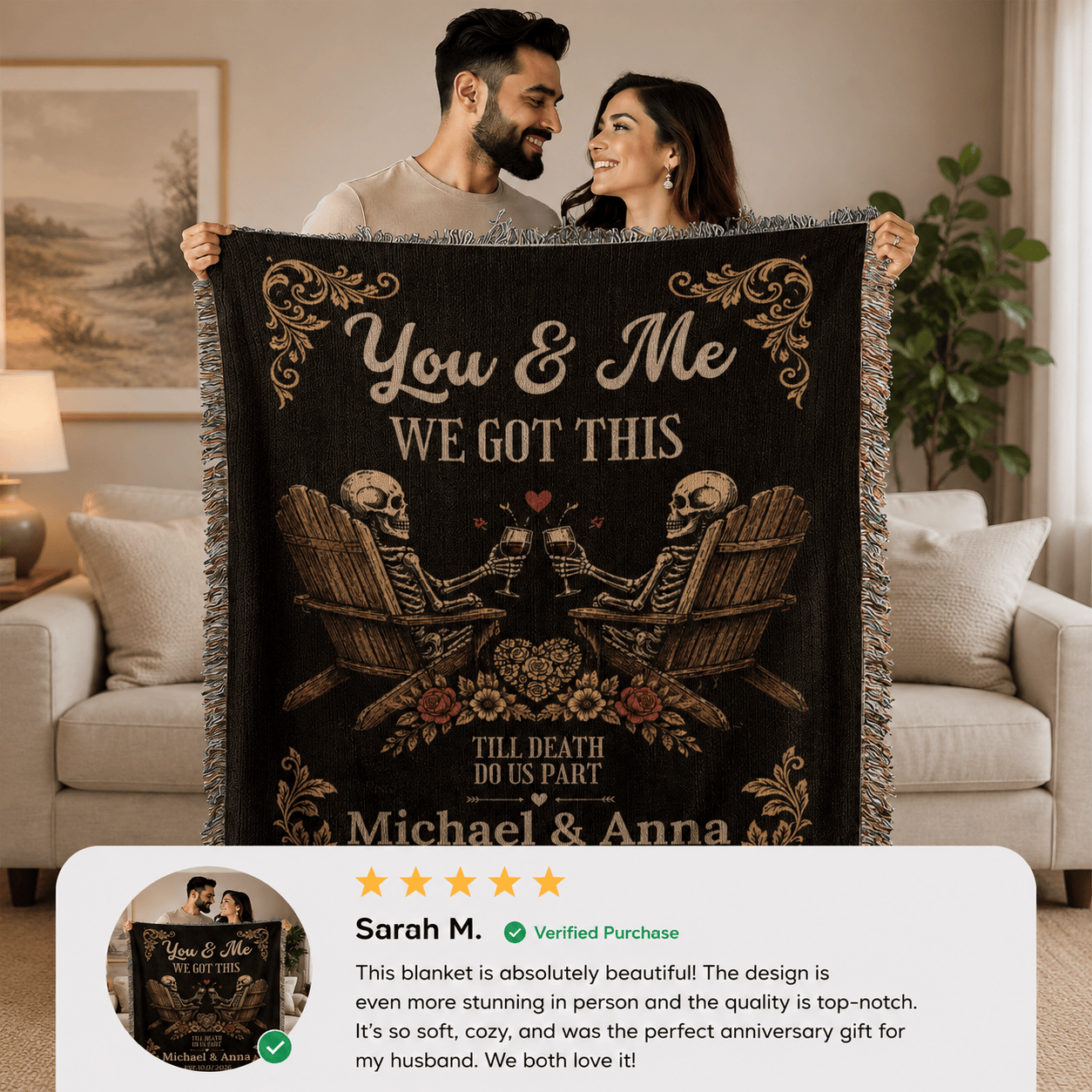 Throw Blankets Personalized Couple Woven Blanket | Till Death Do Us Part Skeleton Blanket | Custom Name Anniversary Throw |Personalized Couple Blanket Personalized Couple Woven Blanket | Till Death Do Us Part Skeleton Blanket | Custom Name Anniversary Throw |Personalized Couple Blanket