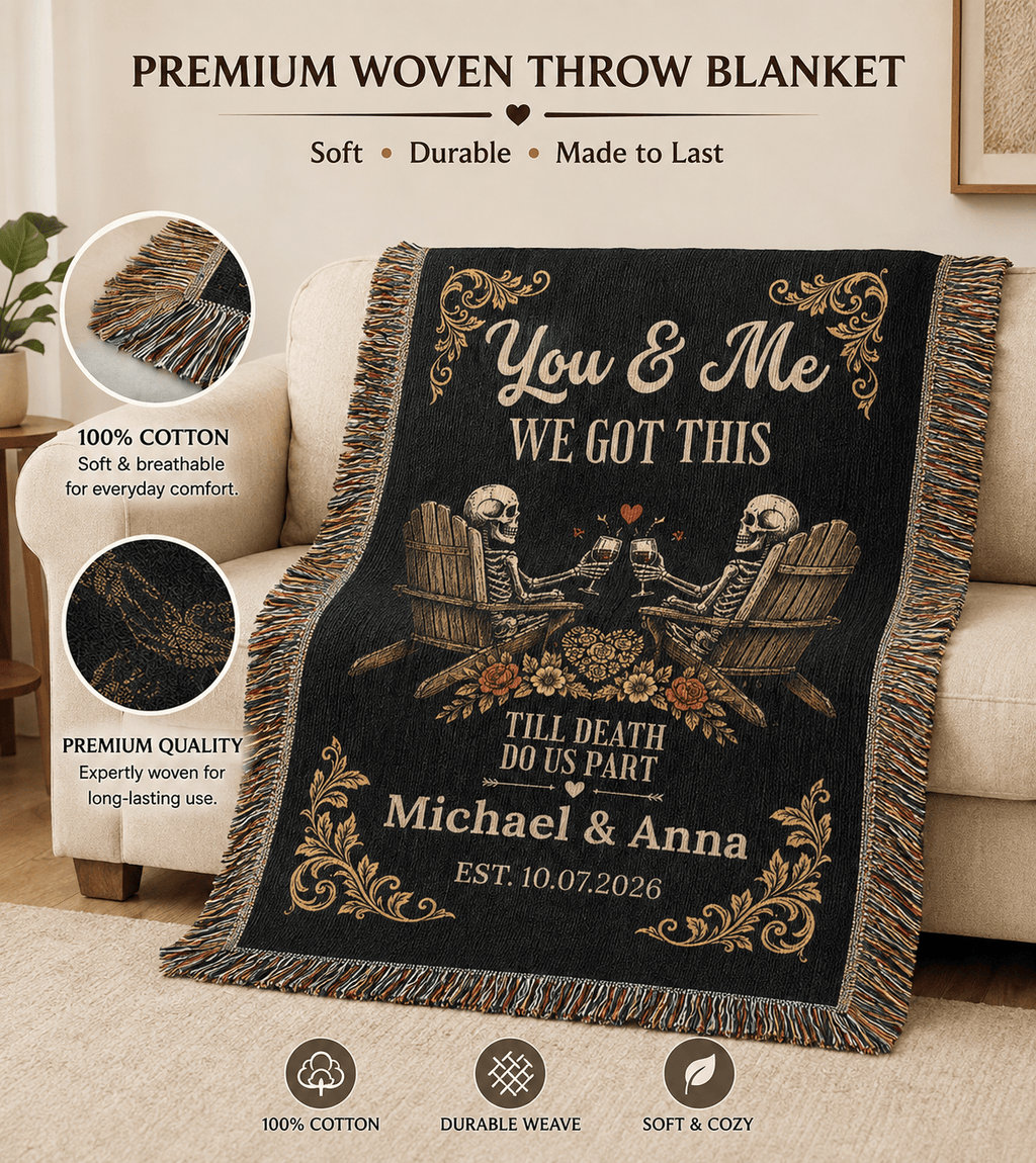 Throw Blankets Personalized Couple Woven Blanket | Till Death Do Us Part Skeleton Blanket | Custom Name Anniversary Throw |Personalized Couple Blanket Personalized Couple Woven Blanket | Till Death Do Us Part Skeleton Blanket | Custom Name Anniversary Throw |Personalized Couple Blanket