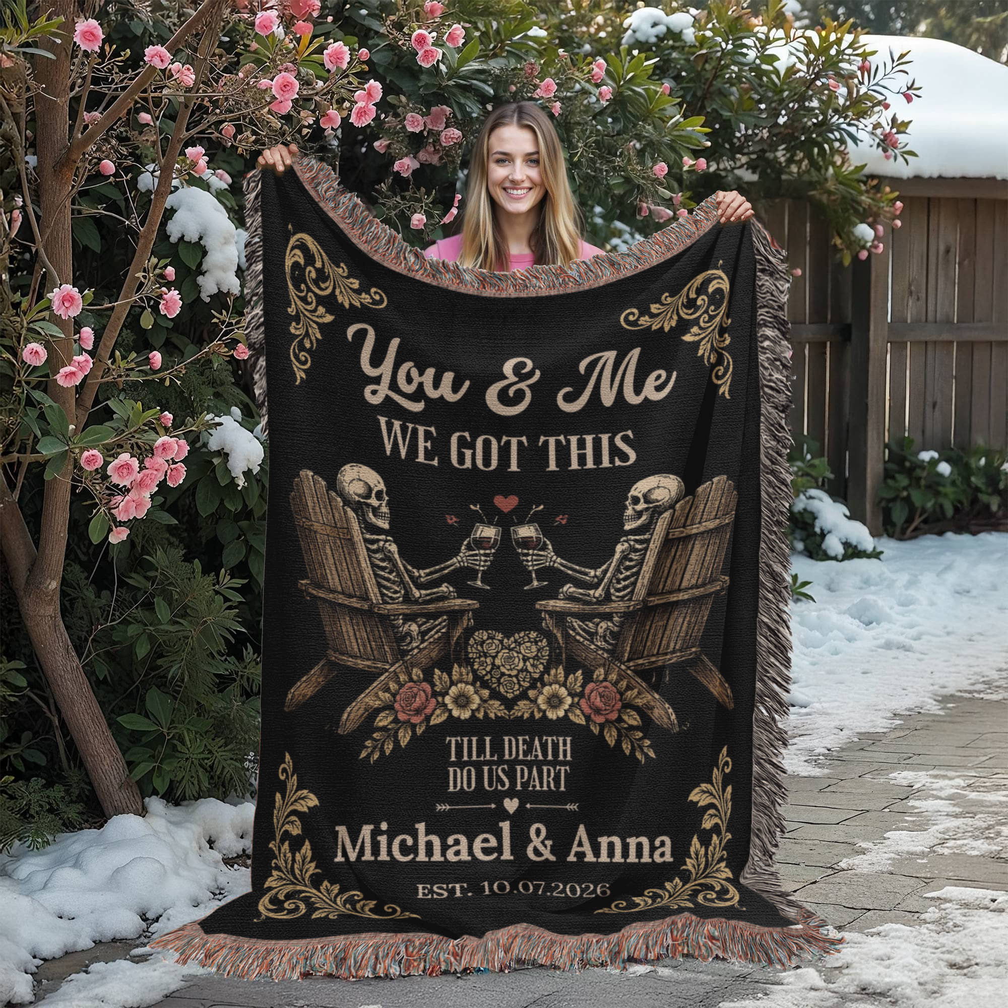 Throw Blankets Personalized Couple Woven Blanket | Till Death Do Us Part Skeleton Blanket | Custom Name Anniversary Throw |Personalized Couple Blanket Personalized Couple Woven Blanket | Till Death Do Us Part Skeleton Blanket | Custom Name Anniversary Throw |Personalized Couple Blanket
