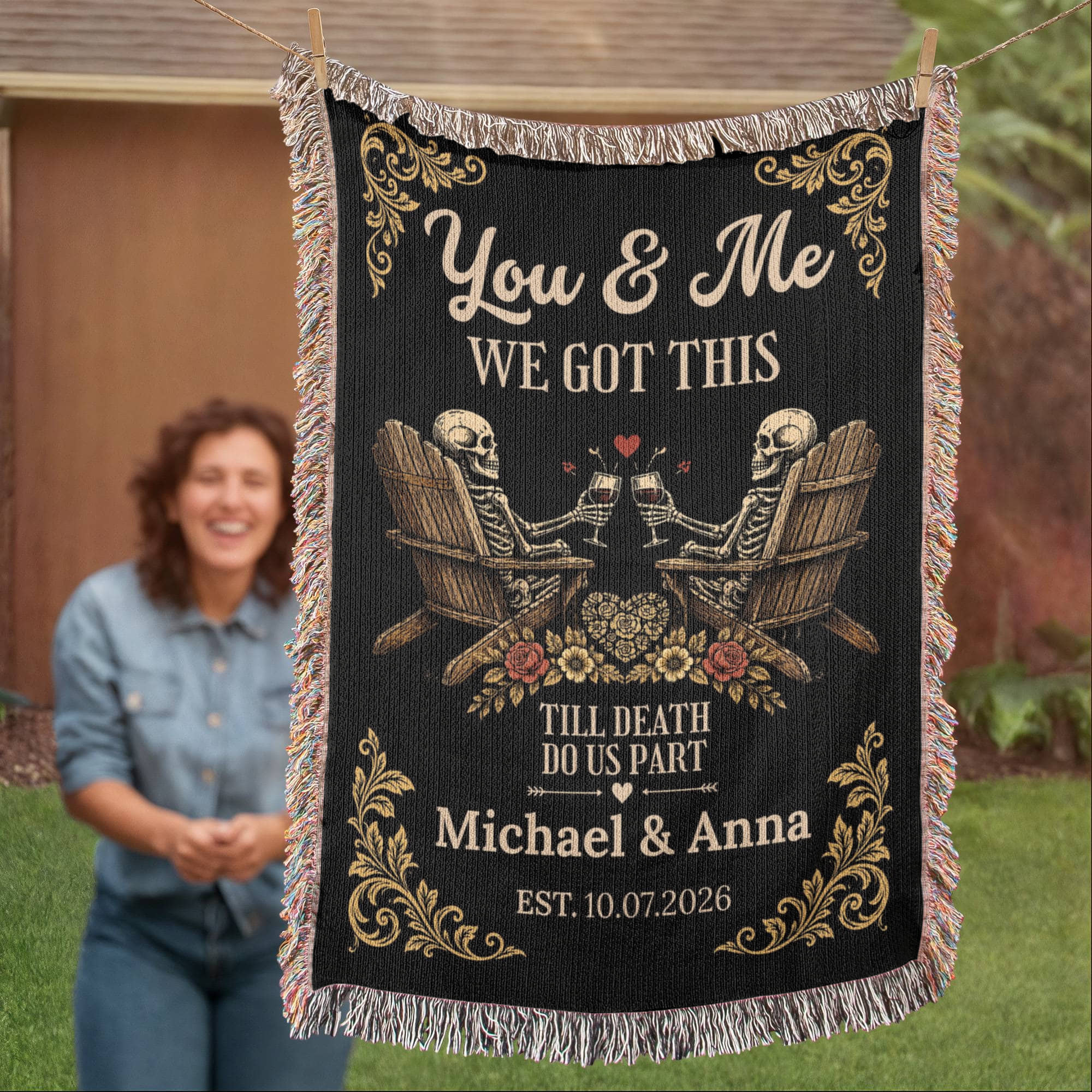 Throw Blankets Personalized Couple Woven Blanket | Till Death Do Us Part Skeleton Blanket | Custom Name Anniversary Throw |Personalized Couple Blanket Personalized Couple Woven Blanket | Till Death Do Us Part Skeleton Blanket | Custom Name Anniversary Throw |Personalized Couple Blanket