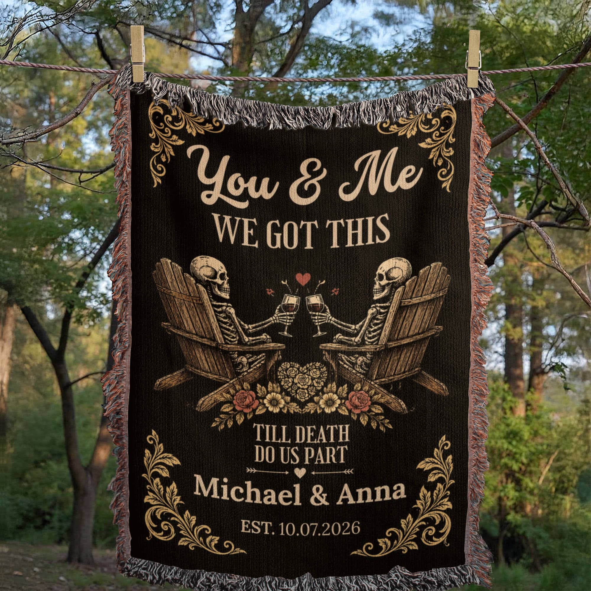 Throw Blankets Personalized Couple Woven Blanket | Till Death Do Us Part Skeleton Blanket | Custom Name Anniversary Throw |Personalized Couple Blanket Personalized Couple Woven Blanket | Till Death Do Us Part Skeleton Blanket | Custom Name Anniversary Throw |Personalized Couple Blanket