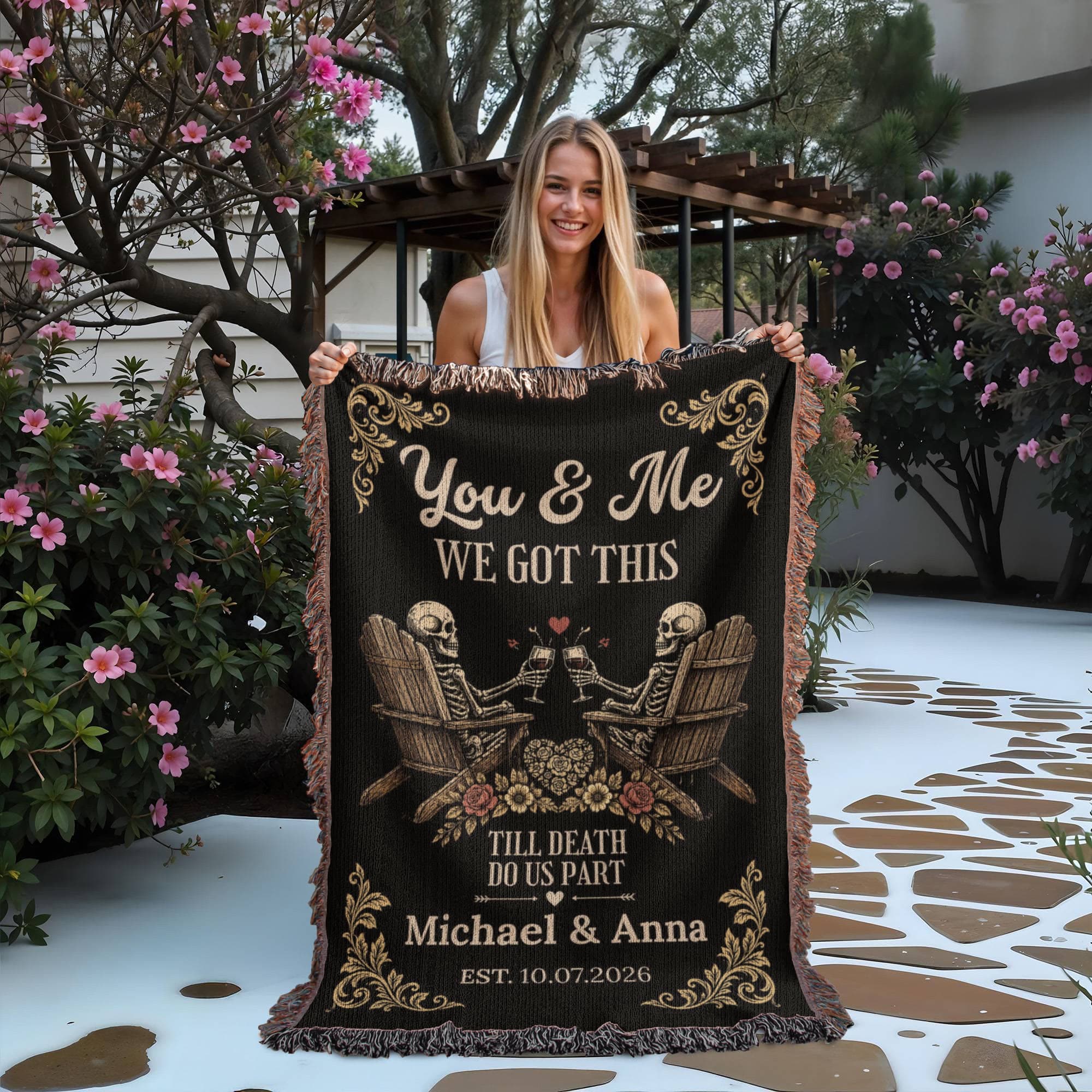 Throw Blankets Personalized Couple Woven Blanket | Till Death Do Us Part Skeleton Blanket | Custom Name Anniversary Throw |Personalized Couple Blanket Personalized Couple Woven Blanket | Till Death Do Us Part Skeleton Blanket | Custom Name Anniversary Throw |Personalized Couple Blanket