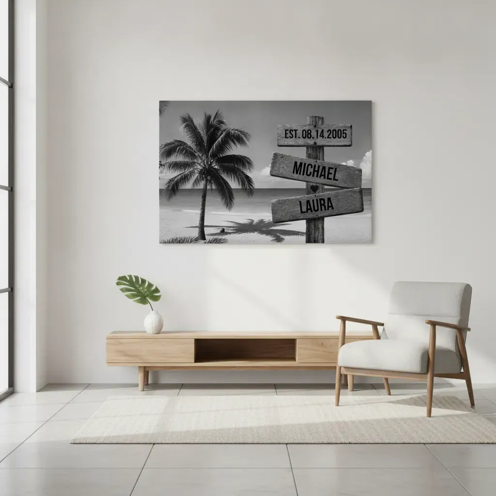 wall art Personalized Family Beach Canvas | Custom Family Name Wall Art with Tropical Palm Tree & Ocean | Coastal Family Home Decor Personalized Family Beach Canvas | Custom Family Name Wall Art with Tropical Palm Tree & Ocean | Coastal Family Home Decor