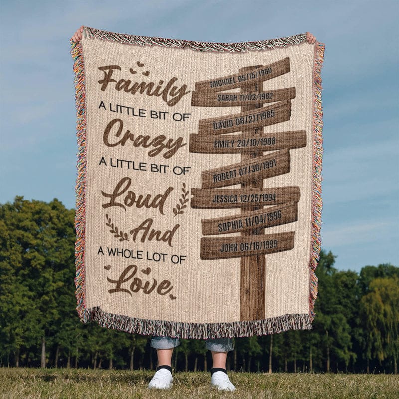 Blanket Personalized Family Blanket – Custom Name Blanket “Family A Little Bit of Crazy Loud and Love” Gift for Family Personalized Family Blanket – Custom Name Blanket “Family A Little Bit of Crazy Loud and Love” Gift for Family
