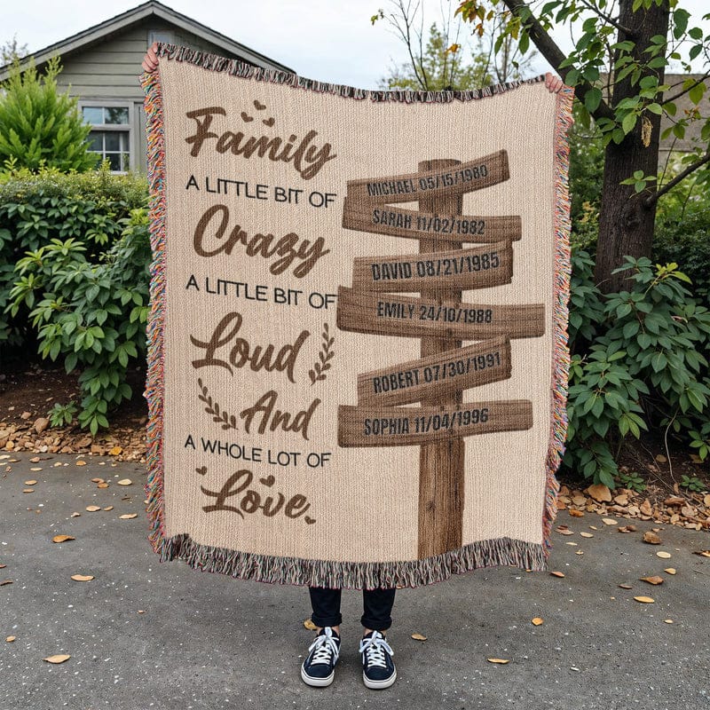Blanket Personalized Family Blanket – Custom Name Blanket “Family A Little Bit of Crazy Loud and Love” Gift for Family Personalized Family Blanket – Custom Name Blanket “Family A Little Bit of Crazy Loud and Love” Gift for Family
