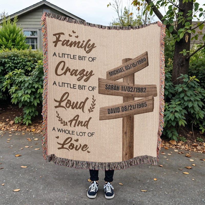 Blanket Personalized Family Blanket – Custom Name Blanket “Family A Little Bit of Crazy Loud and Love” Gift for Family Personalized Family Blanket – Custom Name Blanket “Family A Little Bit of Crazy Loud and Love” Gift for Family