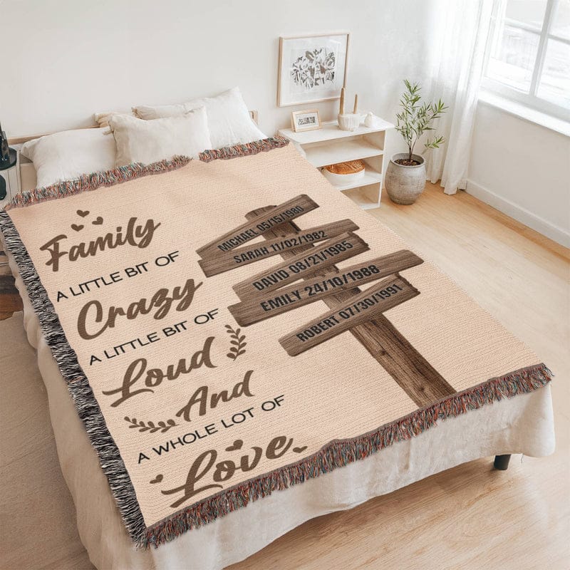 Blanket Personalized Family Blanket – Custom Name Blanket “Family A Little Bit of Crazy Loud and Love” Gift for Family Personalized Family Blanket – Custom Name Blanket “Family A Little Bit of Crazy Loud and Love” Gift for Family