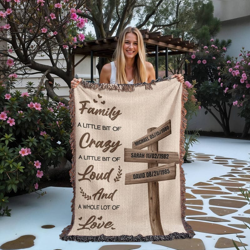 Blanket Personalized Family Blanket – Custom Name Blanket “Family A Little Bit of Crazy Loud and Love” Gift for Family Personalized Family Blanket – Custom Name Blanket “Family A Little Bit of Crazy Loud and Love” Gift for Family