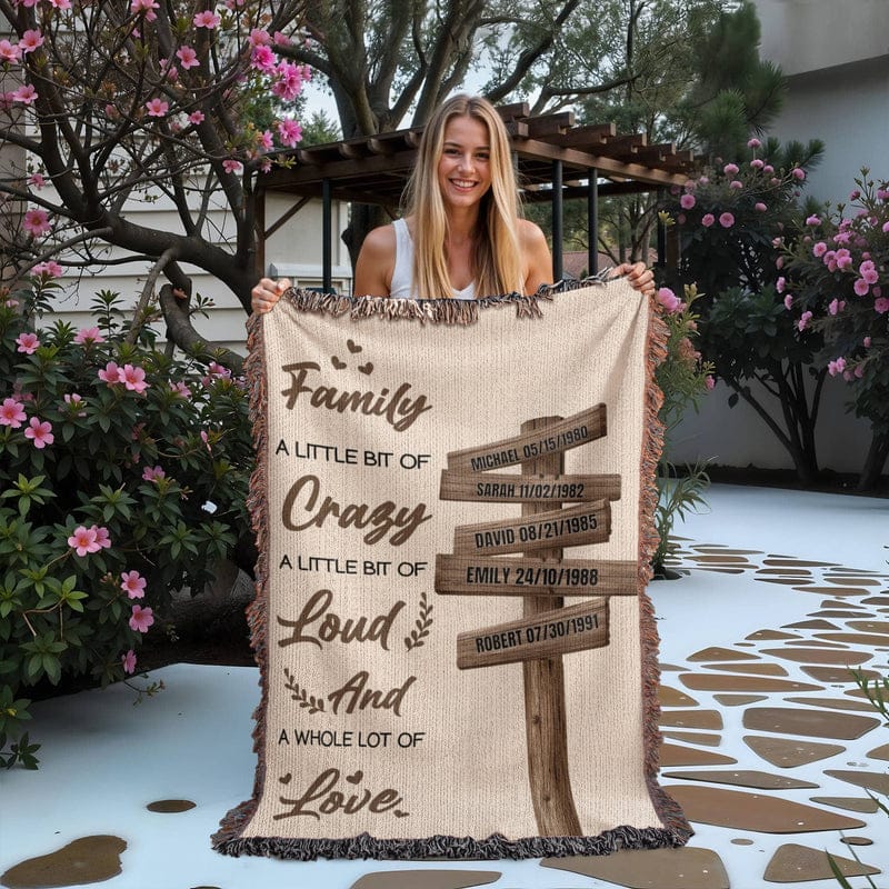 Blanket Personalized Family Blanket – Custom Name Blanket “Family A Little Bit of Crazy Loud and Love” Gift for Family Personalized Family Blanket – Custom Name Blanket “Family A Little Bit of Crazy Loud and Love” Gift for Family