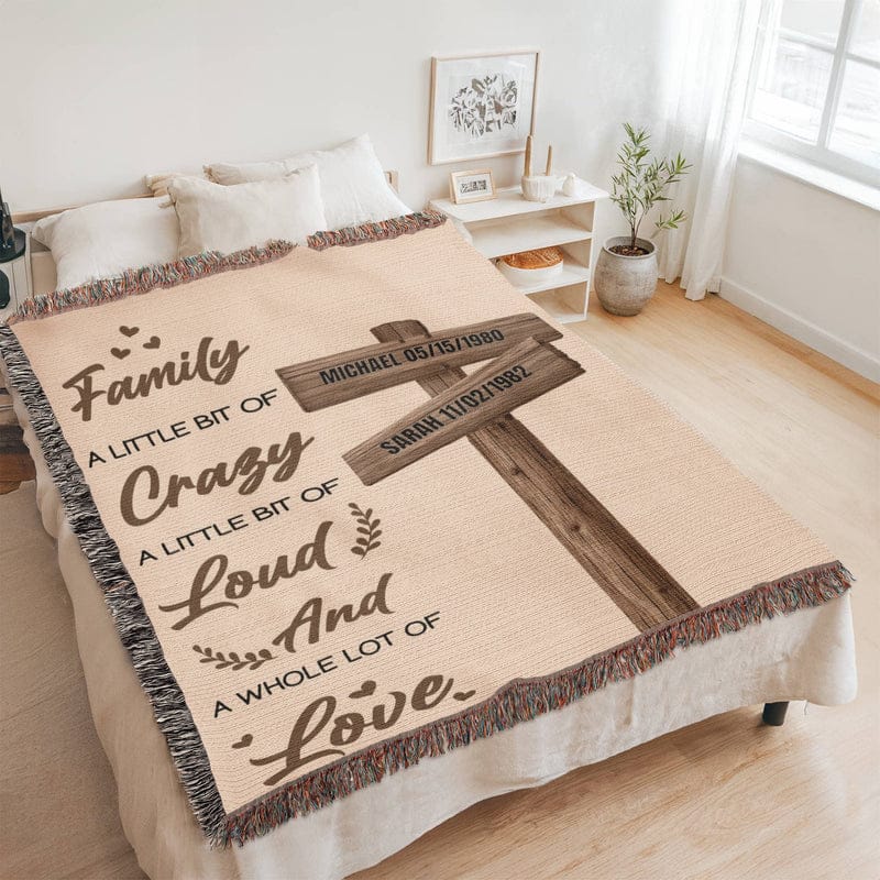 Blanket Personalized Family Blanket – Custom Name Blanket “Family A Little Bit of Crazy Loud and Love” Gift for Family Personalized Family Blanket – Custom Name Blanket “Family A Little Bit of Crazy Loud and Love” Gift for Family