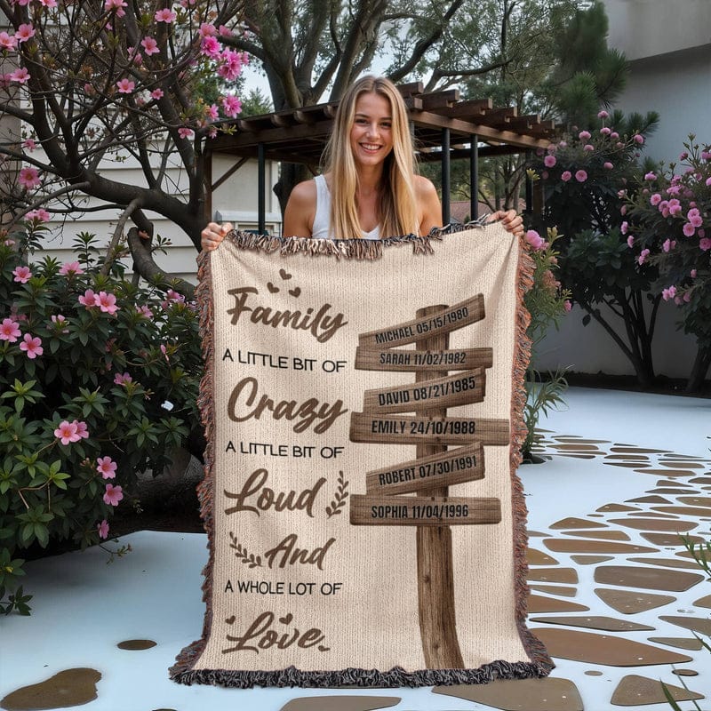 Blanket Personalized Family Blanket – Custom Name Blanket “Family A Little Bit of Crazy Loud and Love” Gift for Family Personalized Family Blanket – Custom Name Blanket “Family A Little Bit of Crazy Loud and Love” Gift for Family