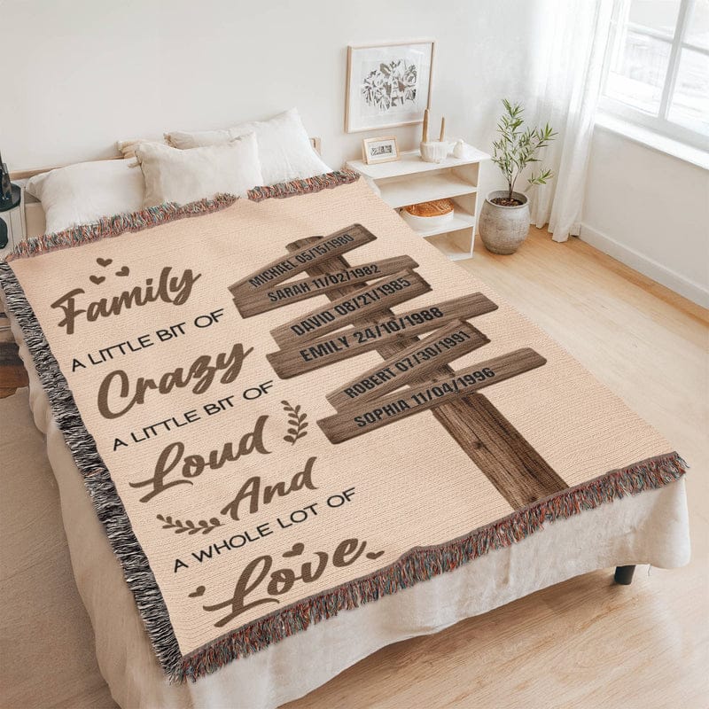 Blanket Personalized Family Blanket – Custom Name Blanket “Family A Little Bit of Crazy Loud and Love” Gift for Family Personalized Family Blanket – Custom Name Blanket “Family A Little Bit of Crazy Loud and Love” Gift for Family