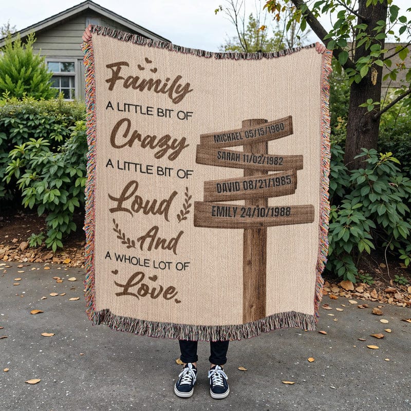 Blanket Personalized Family Blanket – Custom Name Blanket “Family A Little Bit of Crazy Loud and Love” Gift for Family Personalized Family Blanket – Custom Name Blanket “Family A Little Bit of Crazy Loud and Love” Gift for Family